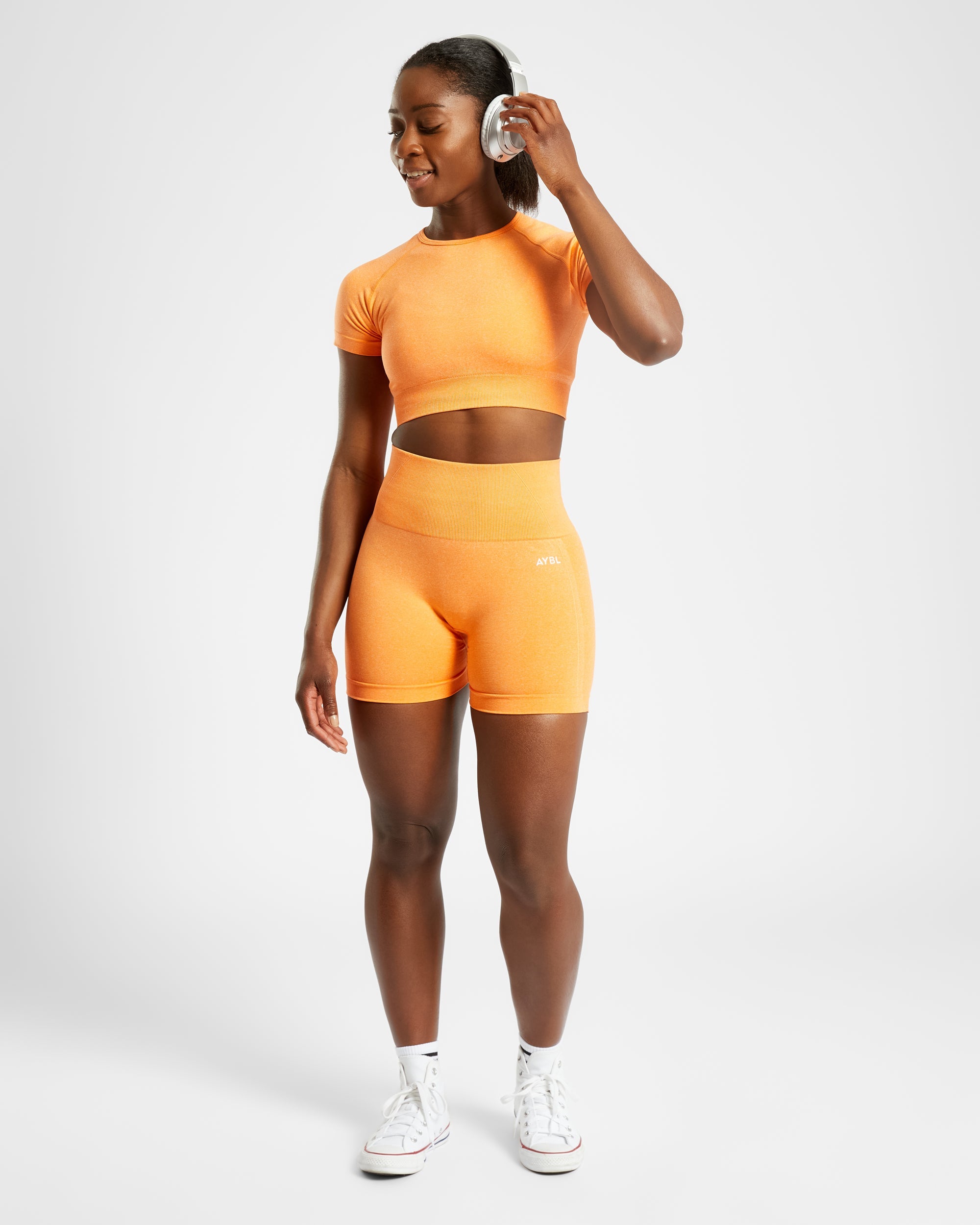 Haut court sans couture Empower - Orange chiné