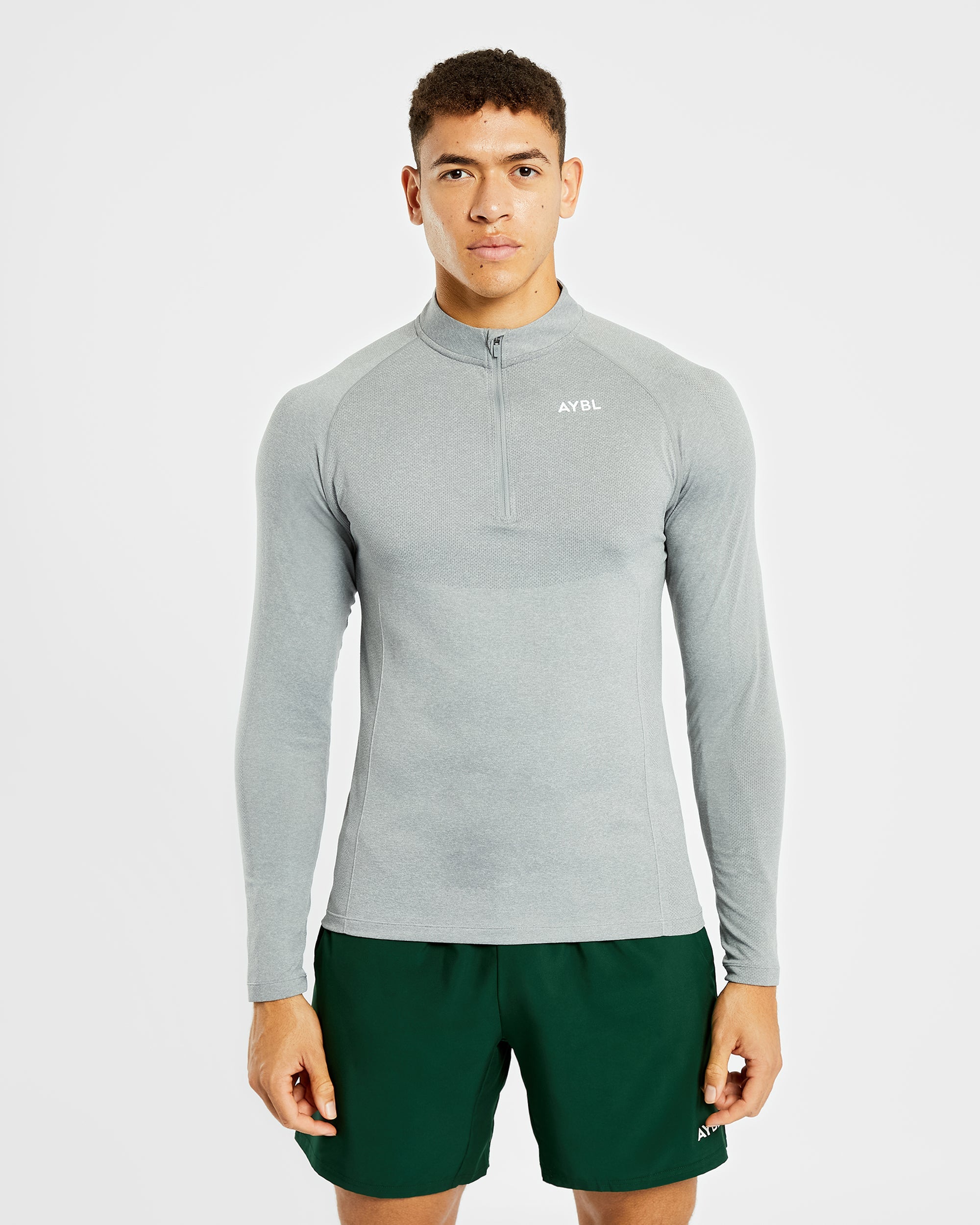 Essential Seamless 1/4 Zip Pullover – Grau meliert