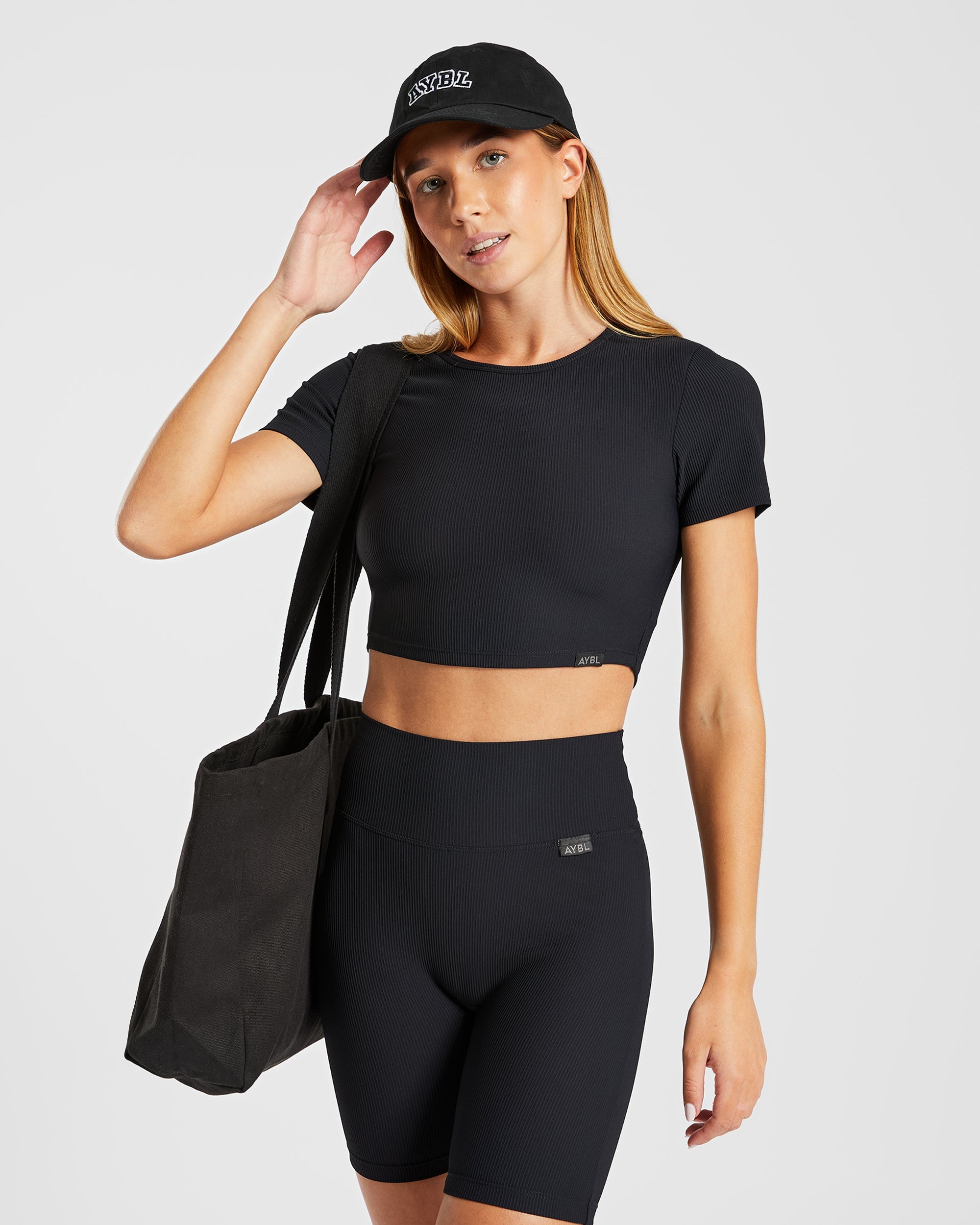 Geripptes Crop-Top „Sculpt“ - Schwarz