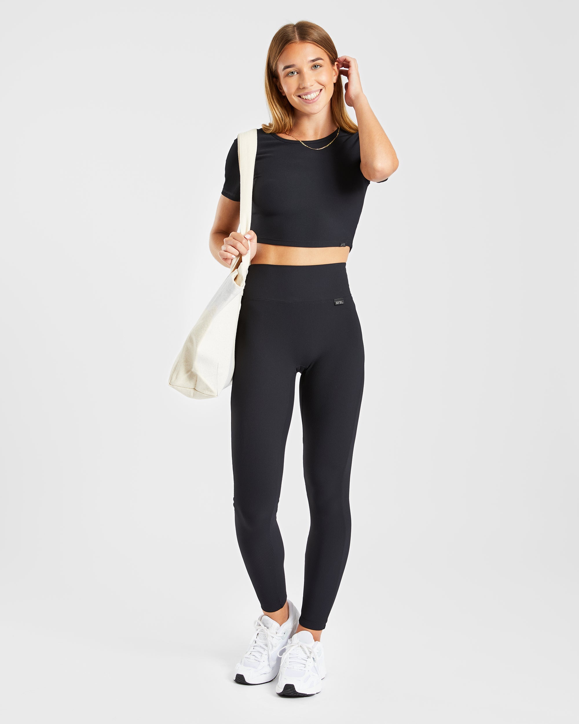 Gerippte Sculpt-Leggings – Schwarz