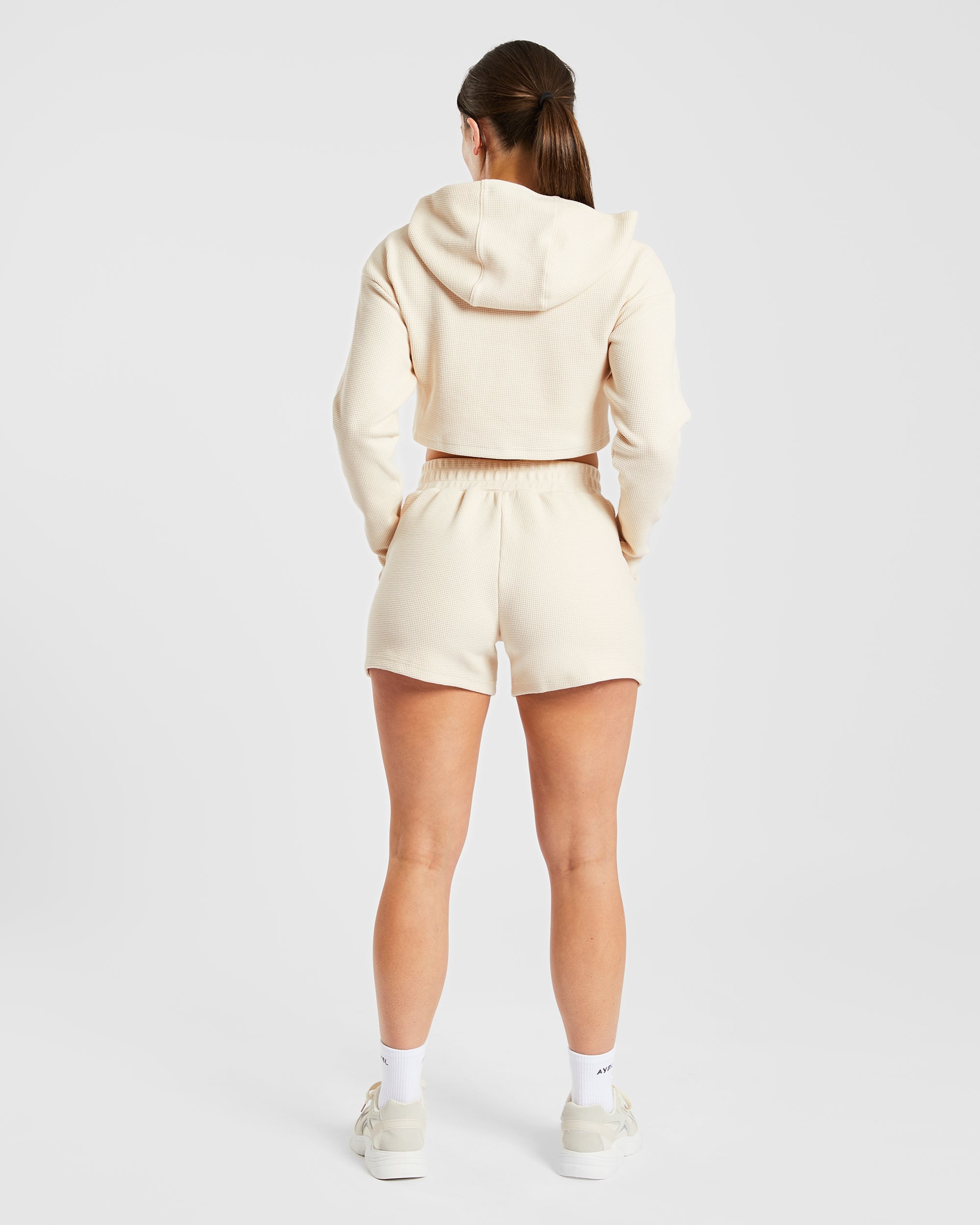 Waffel-Crop-Hoodie – Beige