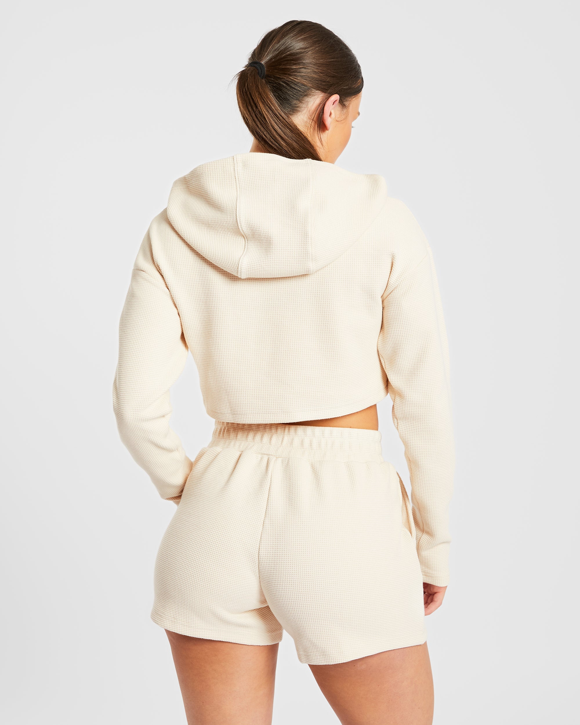 Waffel-Crop-Hoodie – Beige