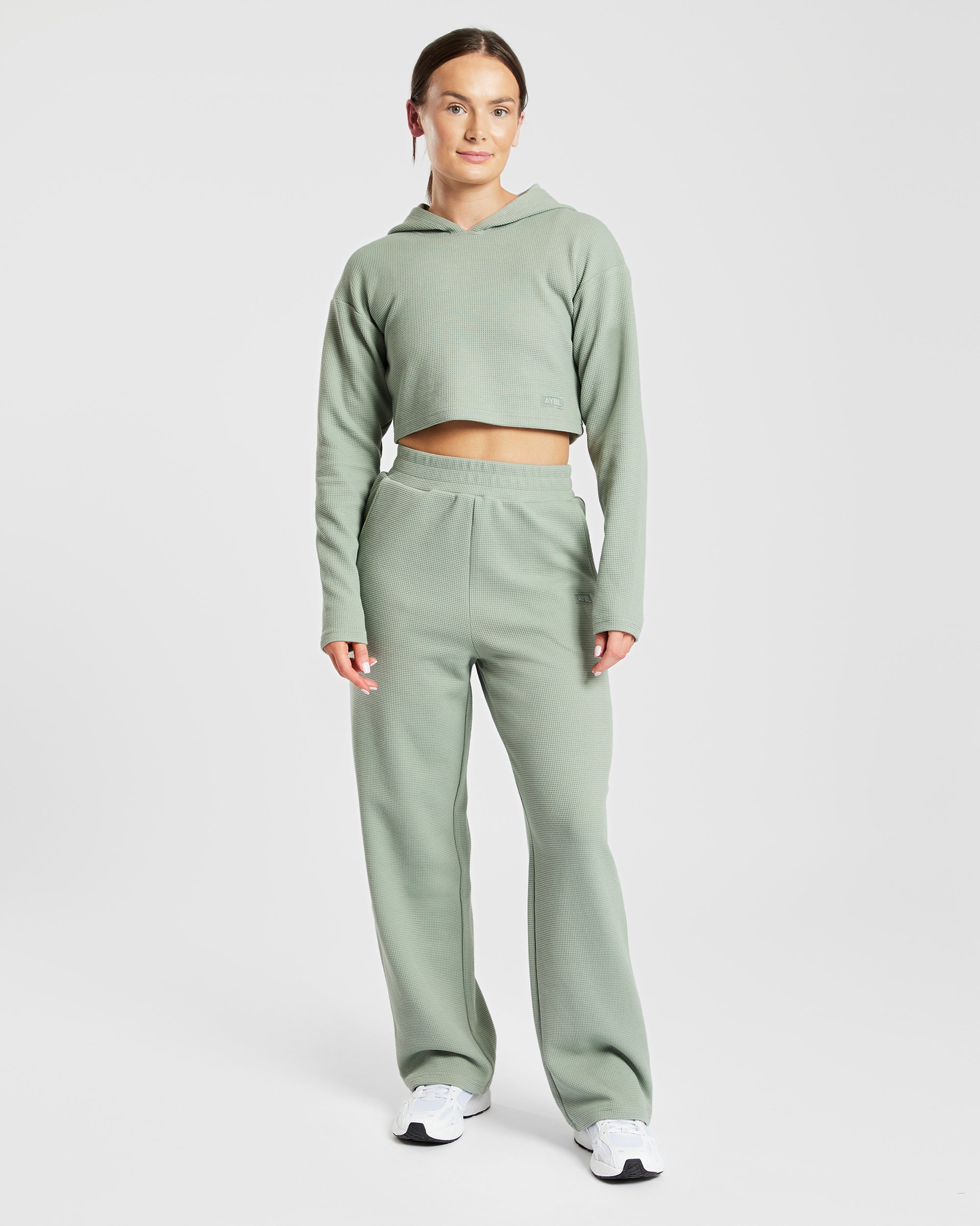 Waffle Crop Hoodie - Sage Green