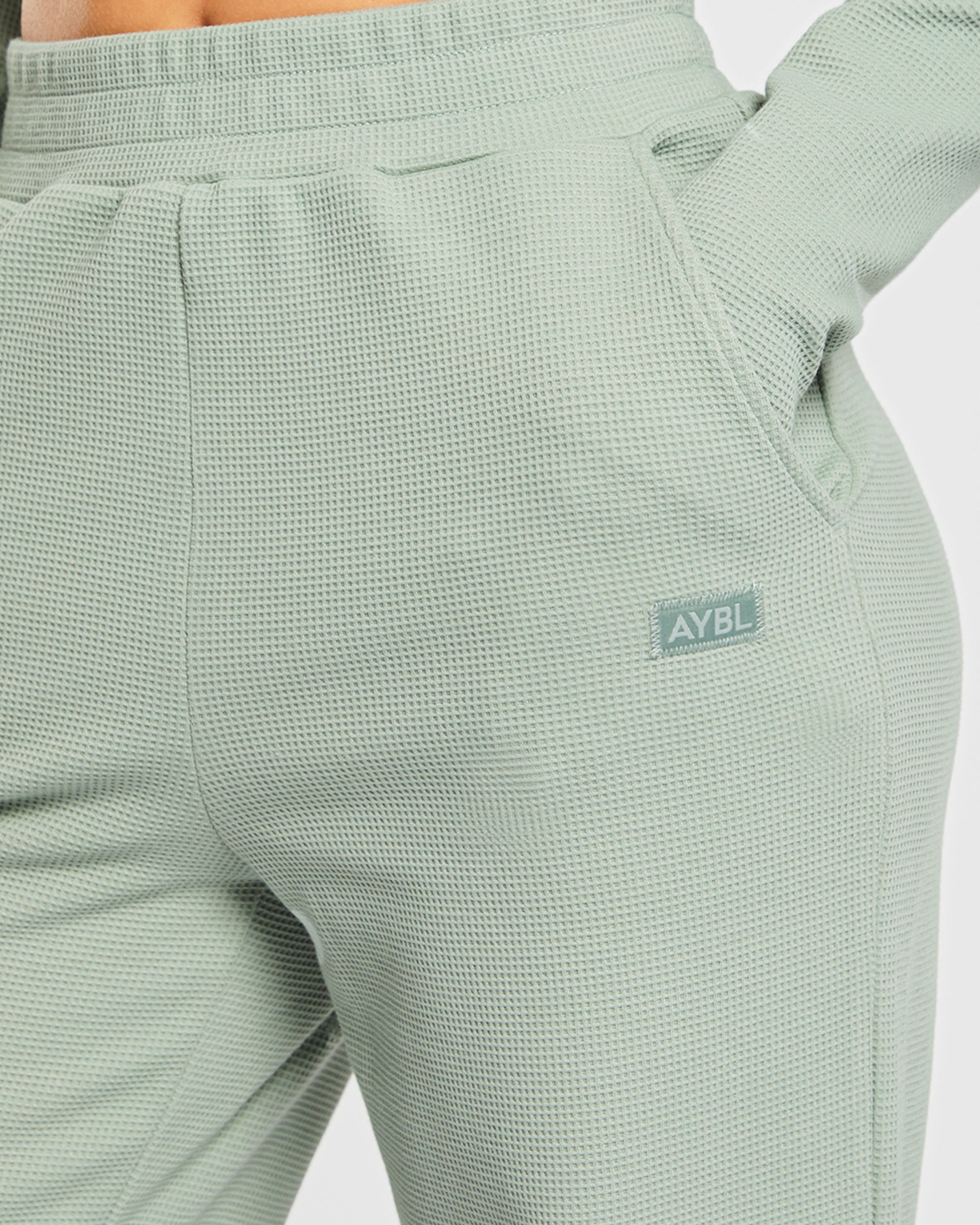 Waffle Straight Leg Joggers - Sage Green