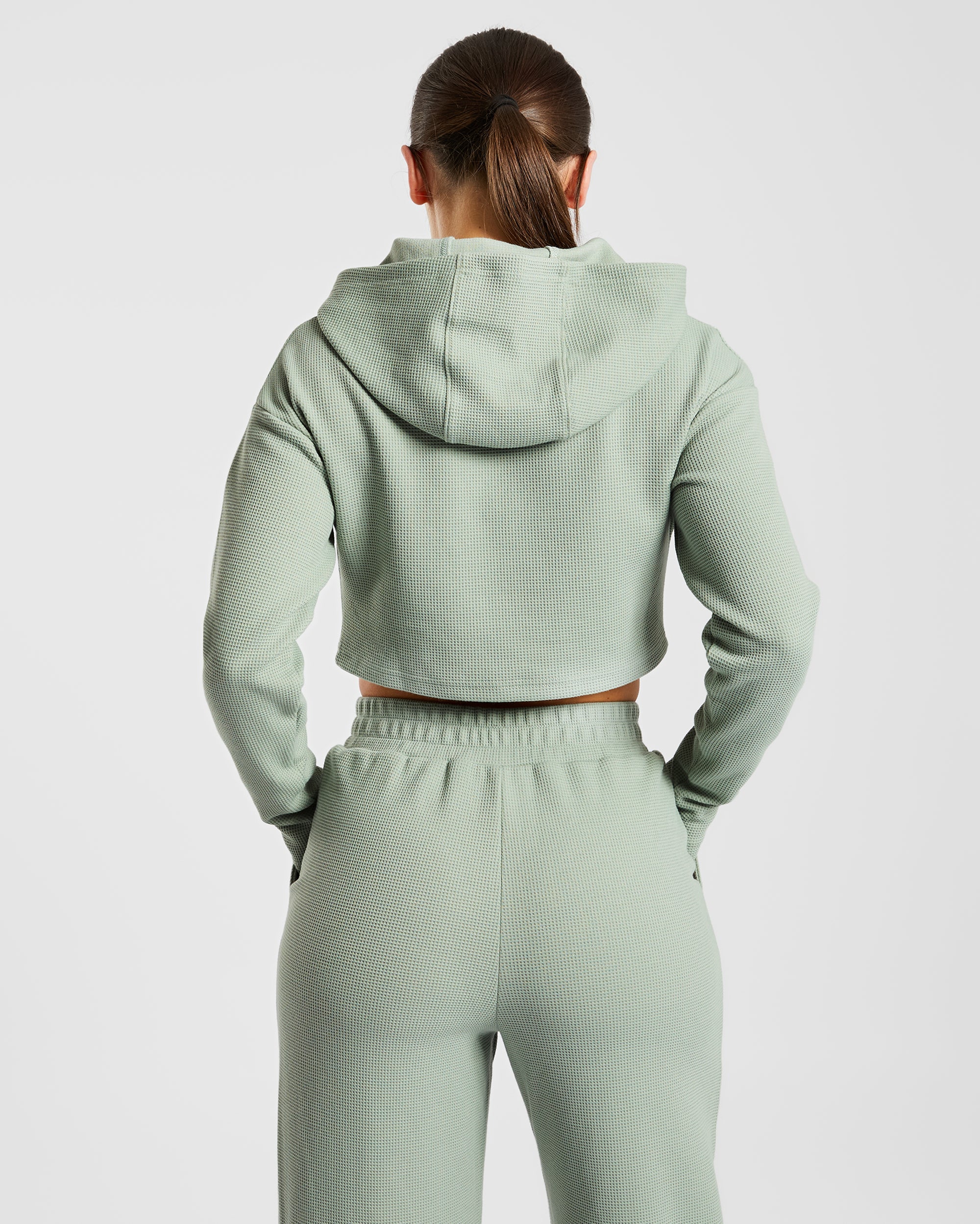 Waffle Crop Hoodie - Sage Green