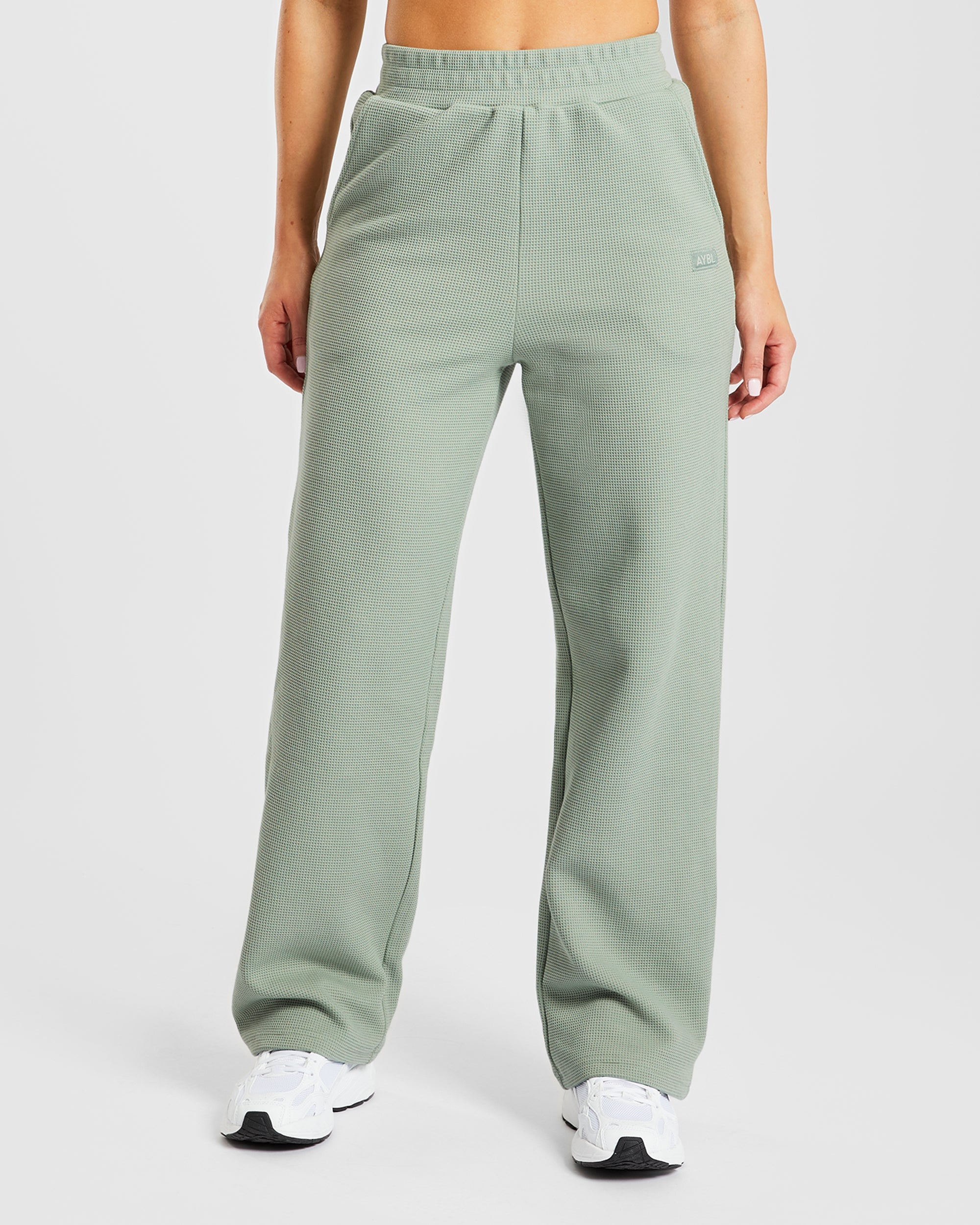 Waffle Straight Leg Joggers - Sage Green