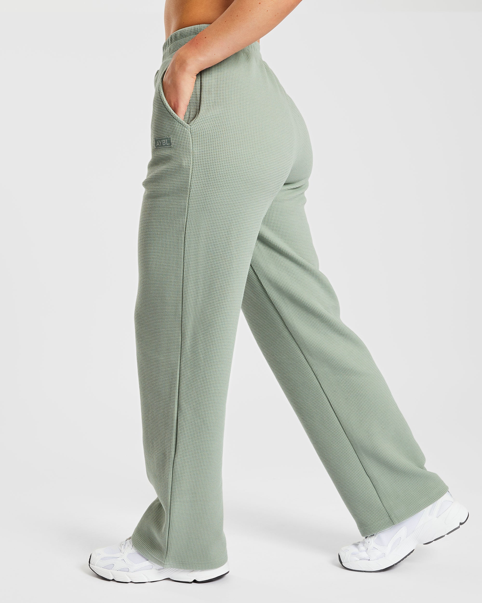 Waffle Straight Leg Joggers - Sage Green