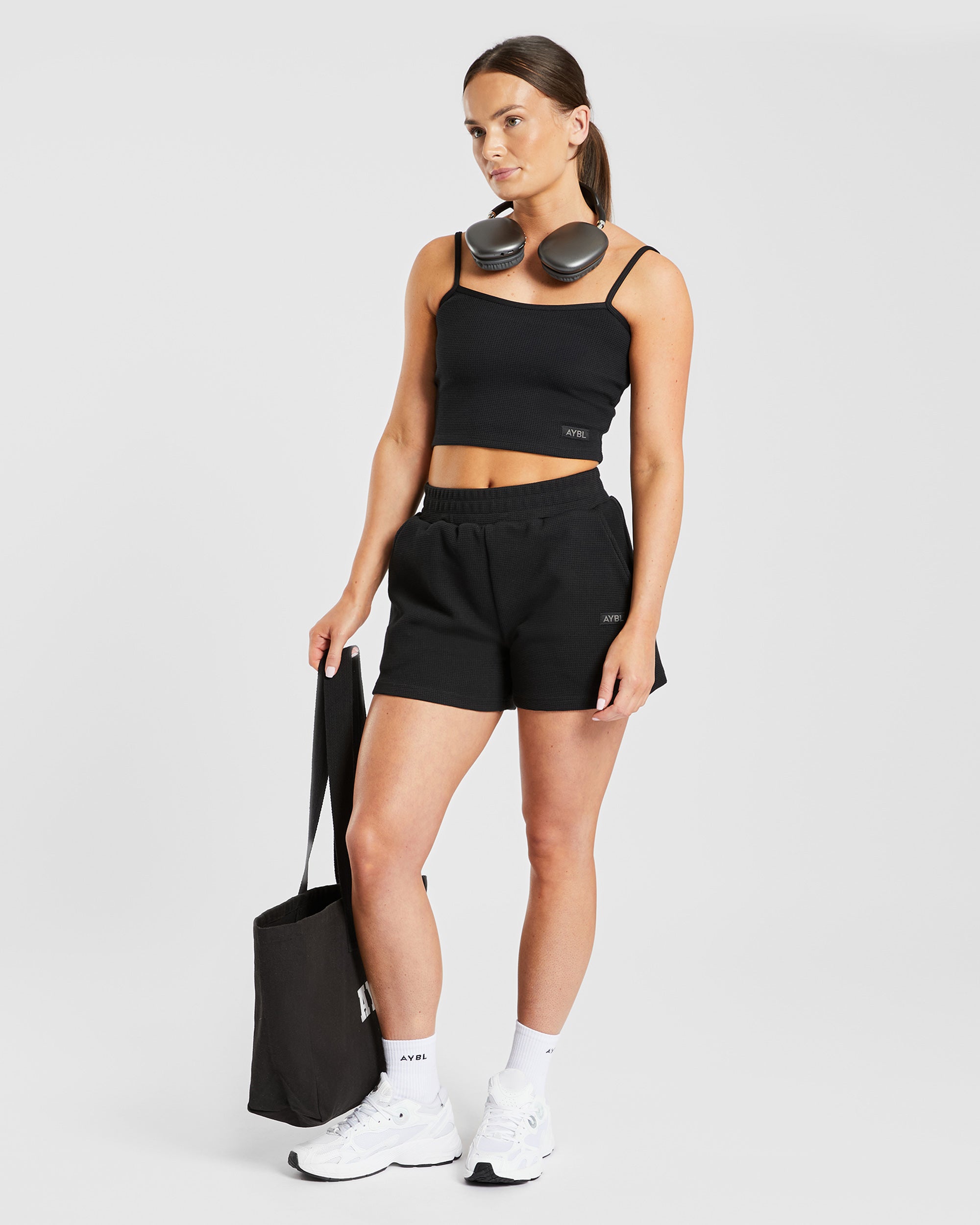 Shorts mit Waffelmuster – Schwarz