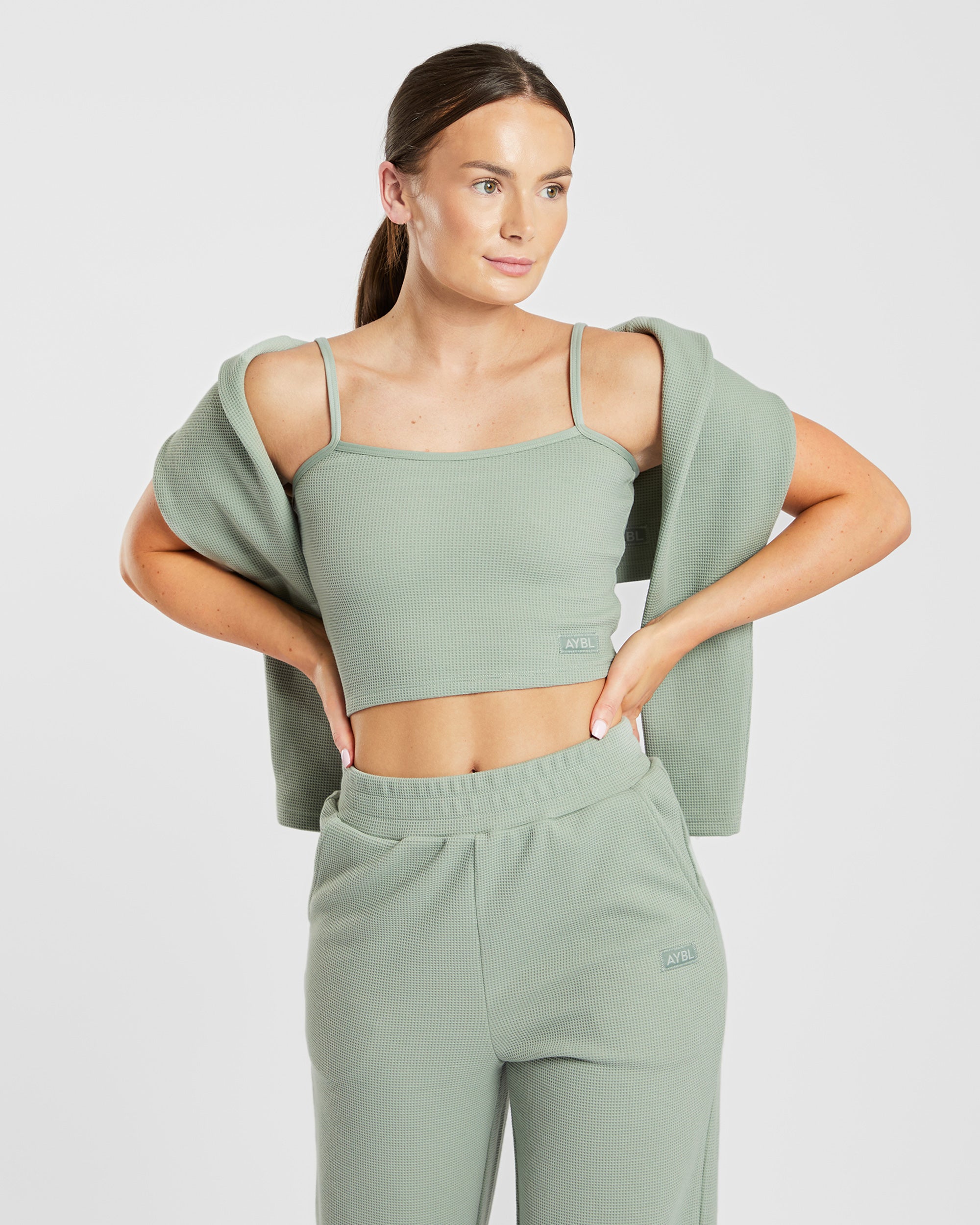 Waffle Crop Vest - Sage Green