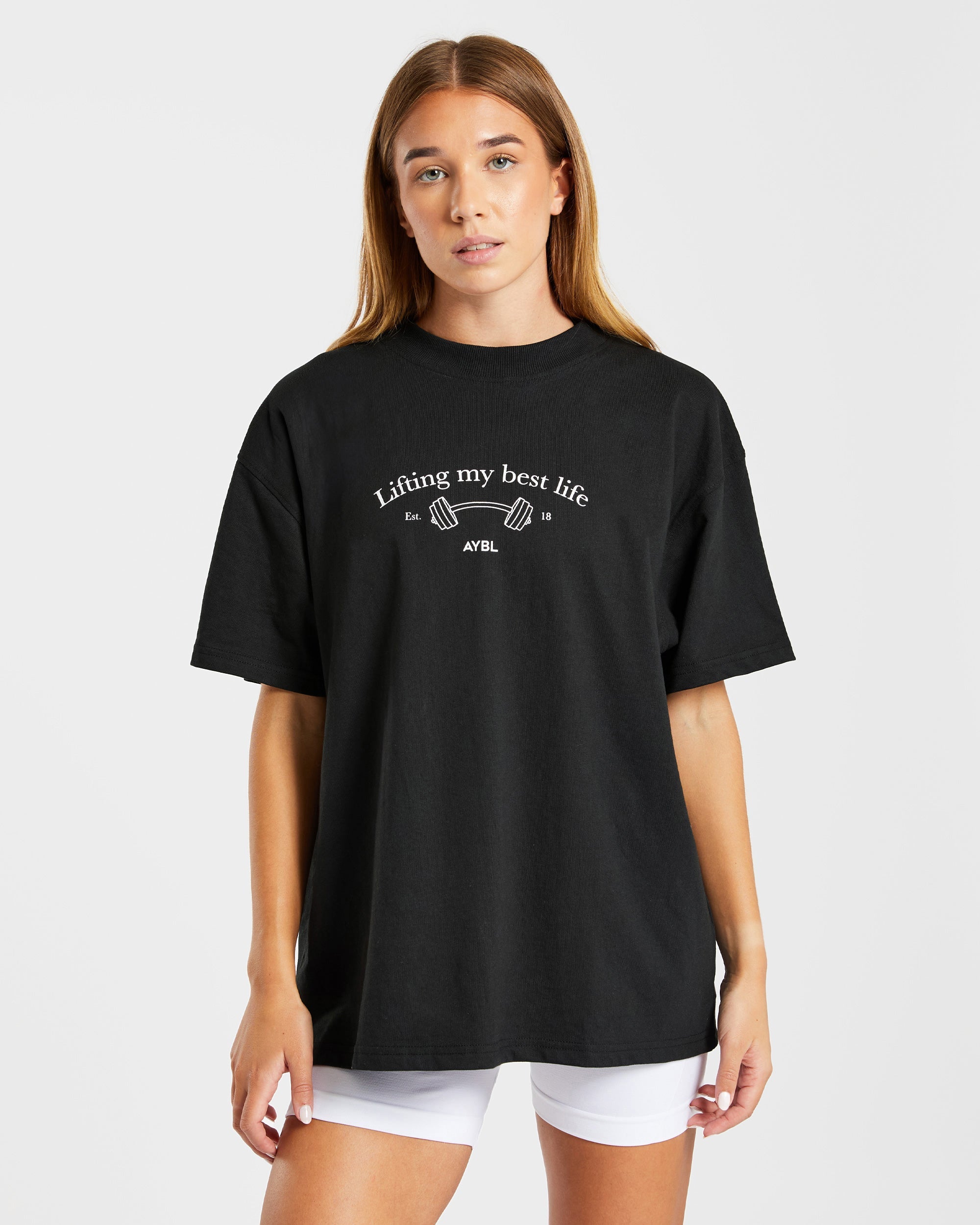 Lifting My Best Life Übergroßes T-Shirt – Schwarz