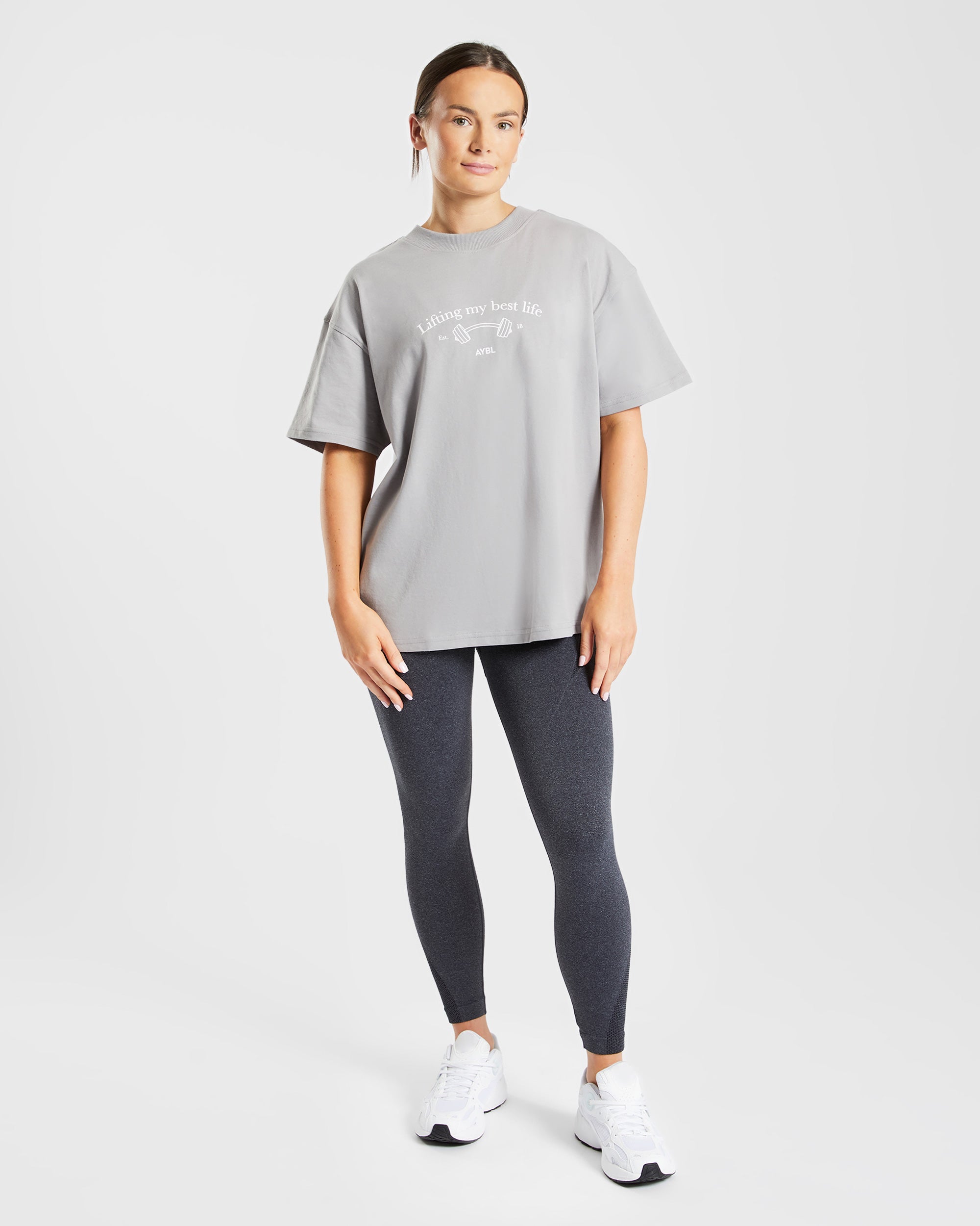 Lifting My Best Life Übergroßes T-Shirt – Grau