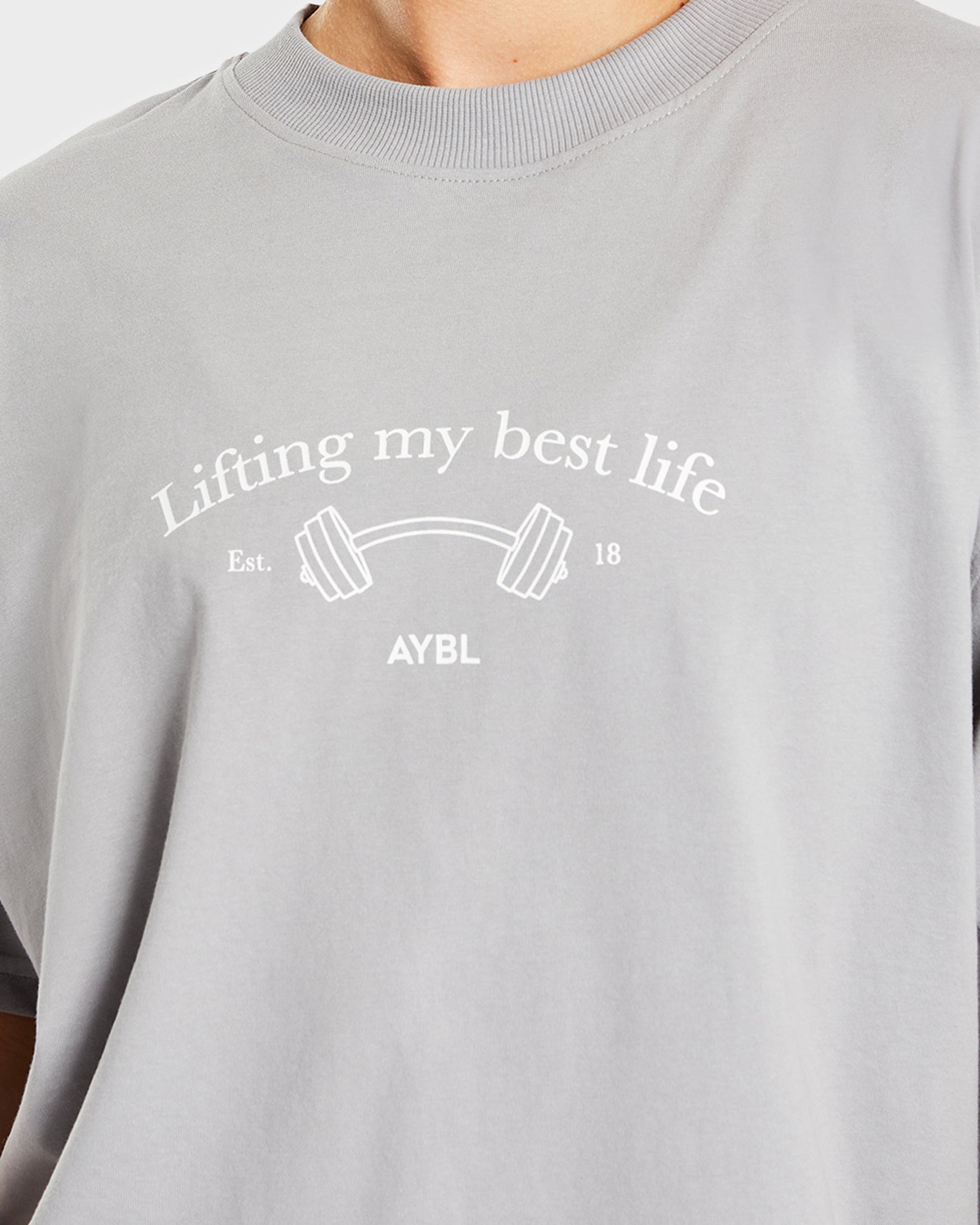 Lifting My Best Life Übergroßes T-Shirt – Grau