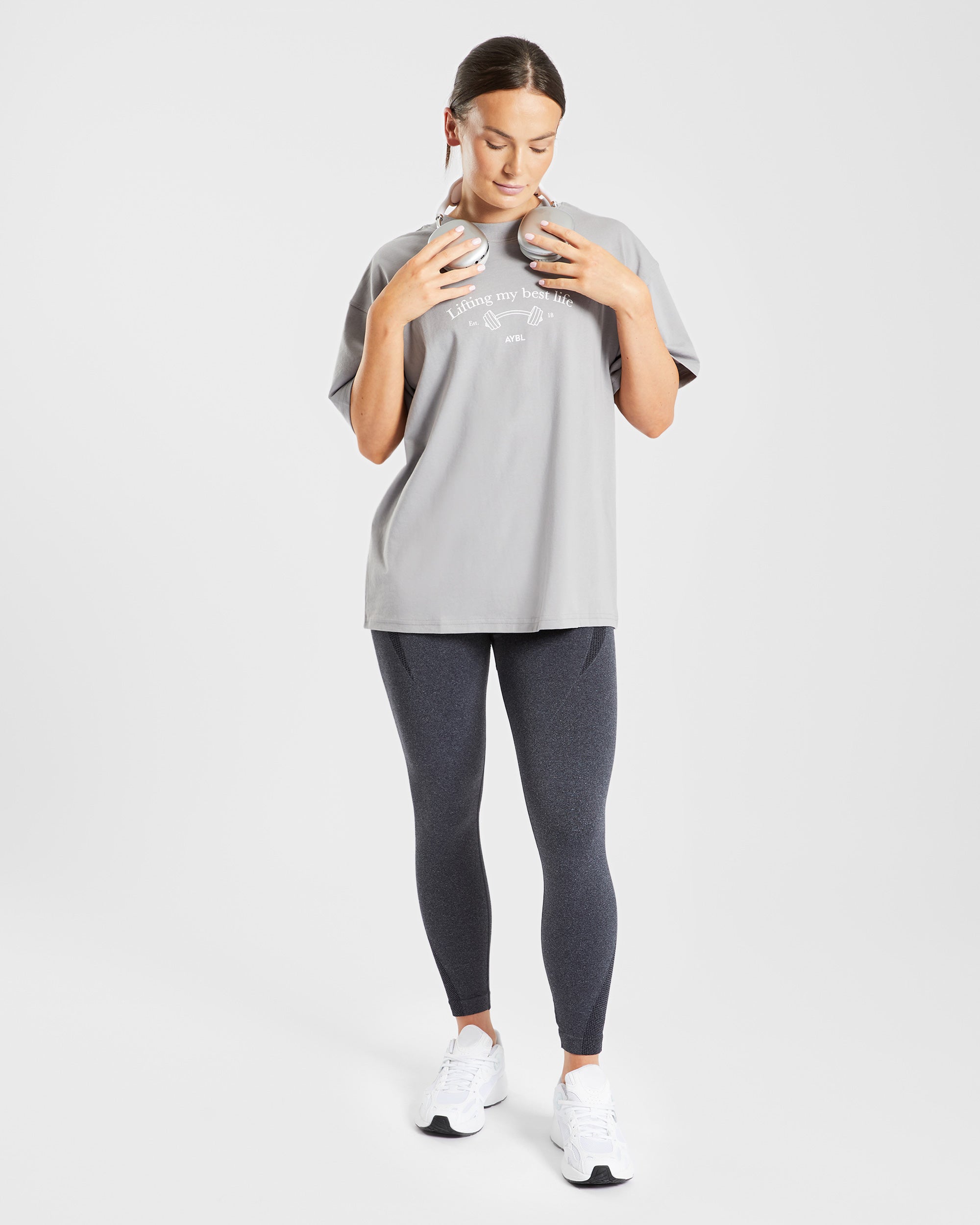 Lifting My Best Life Oversized T Shirt - Grey