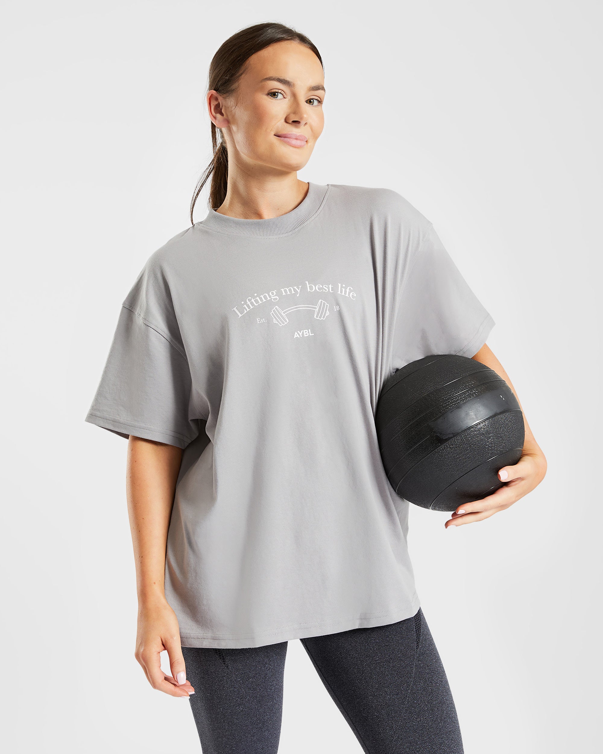 Lifting My Best Life Übergroßes T-Shirt – Grau