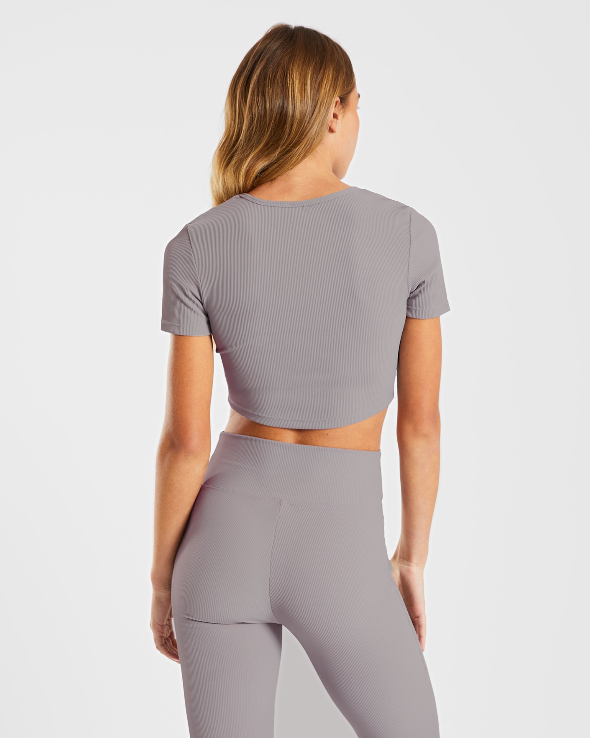 Geripptes Crop-Top „Sculpt“ – Nebelgrau