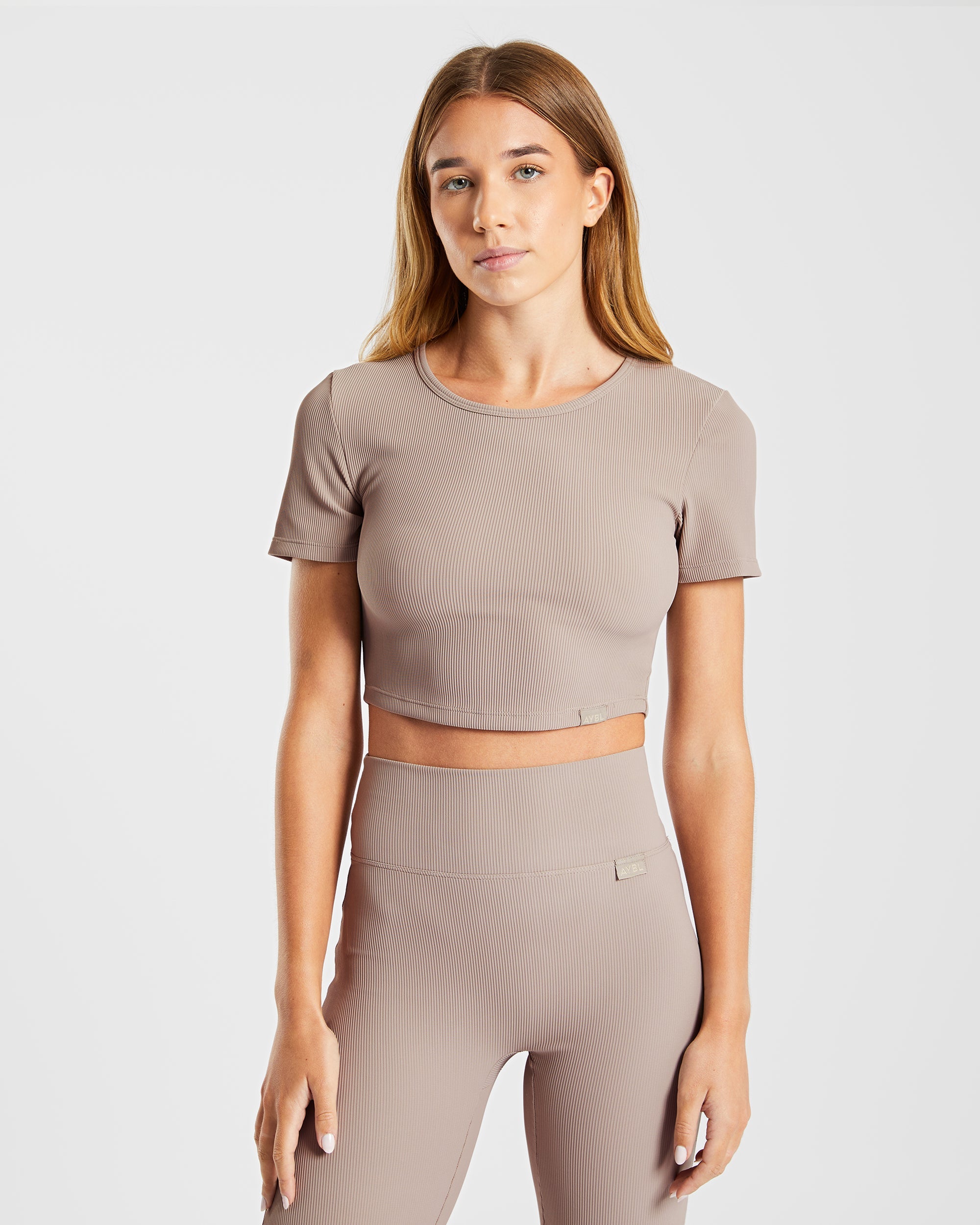 Geripptes Crop-Top „Sculpt“ - Taupe