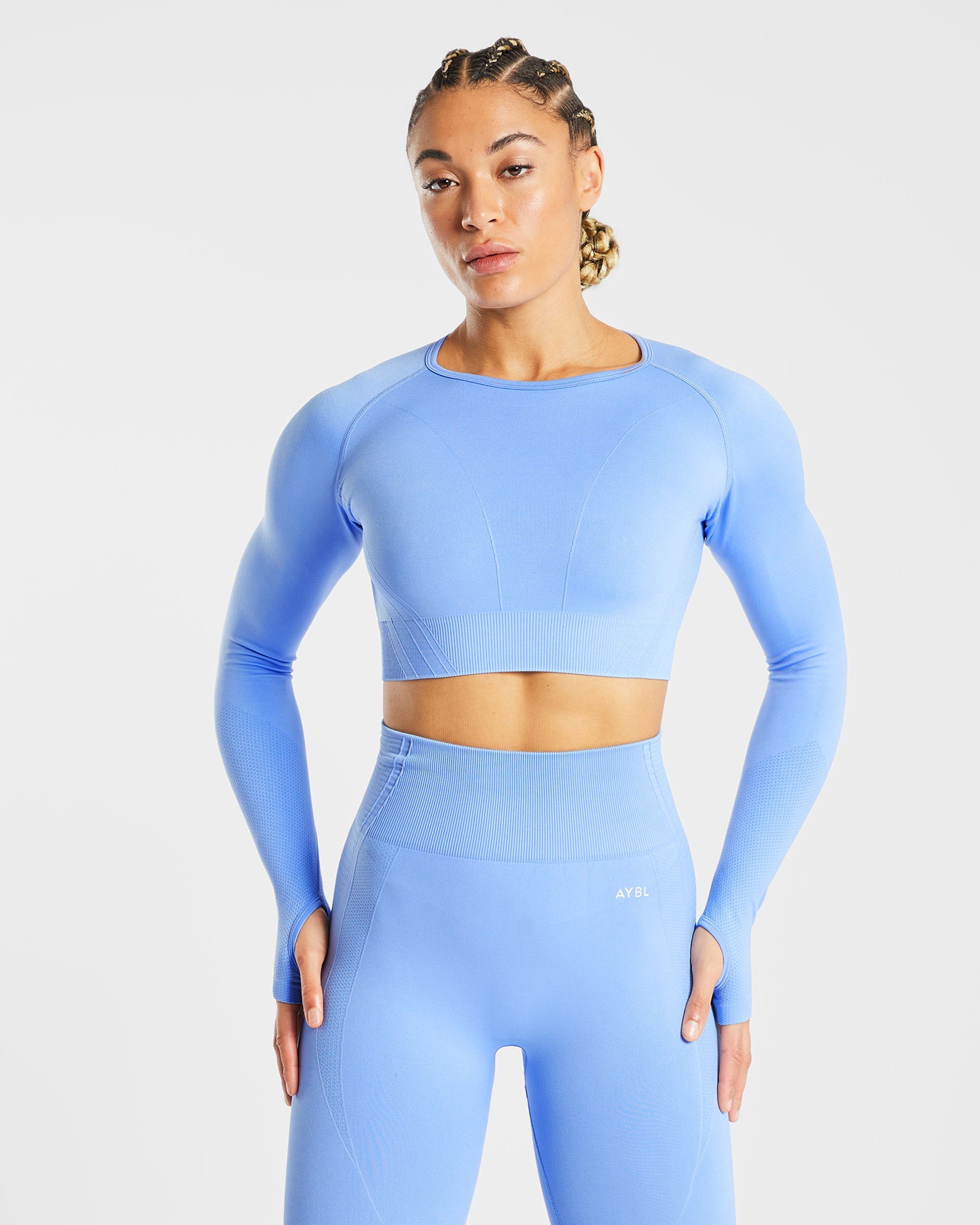 Balance V2 Seamless Long Sleeve Crop Top - Chambray Blue