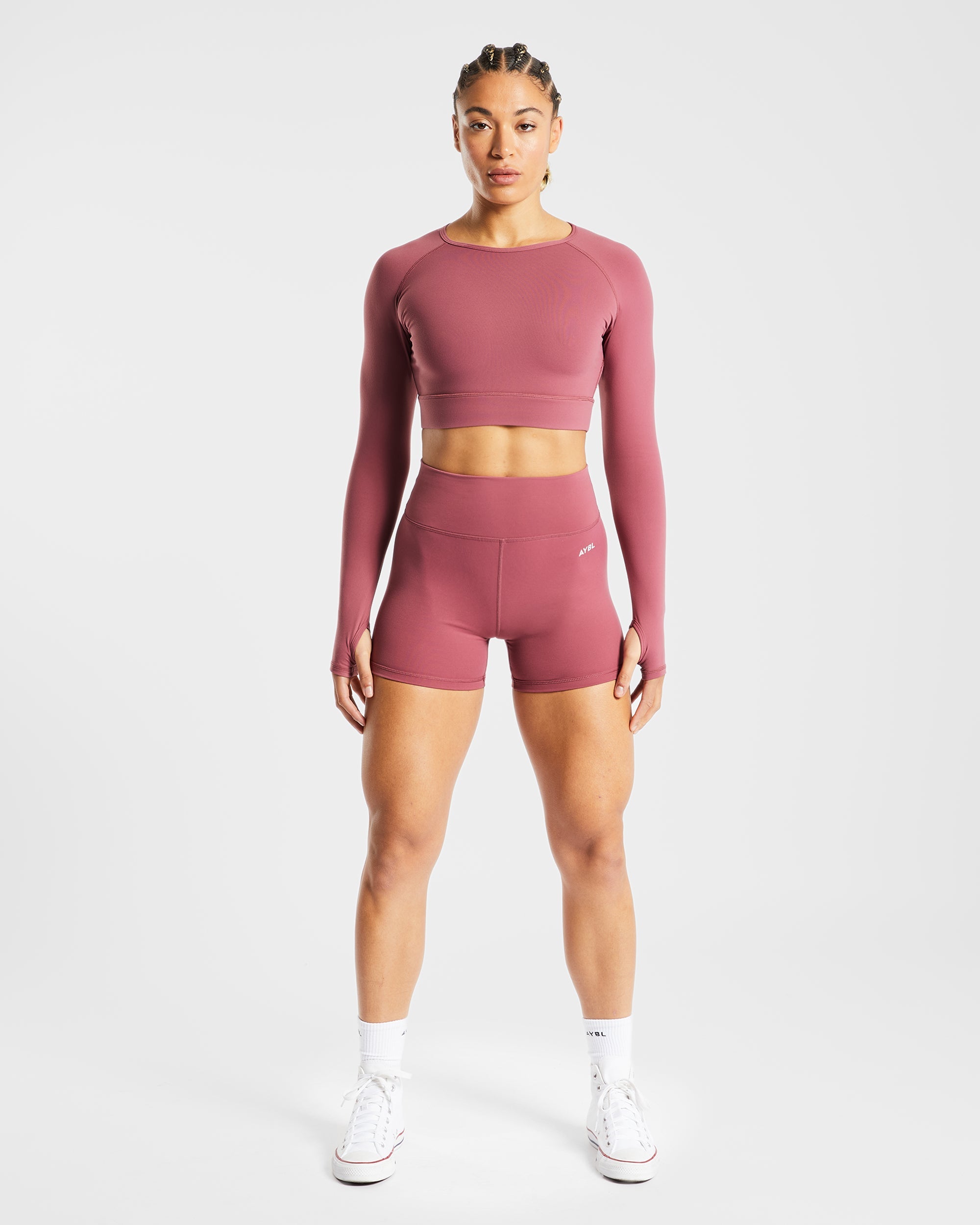 Core Langarm-Crop-Top – Ziegelrot