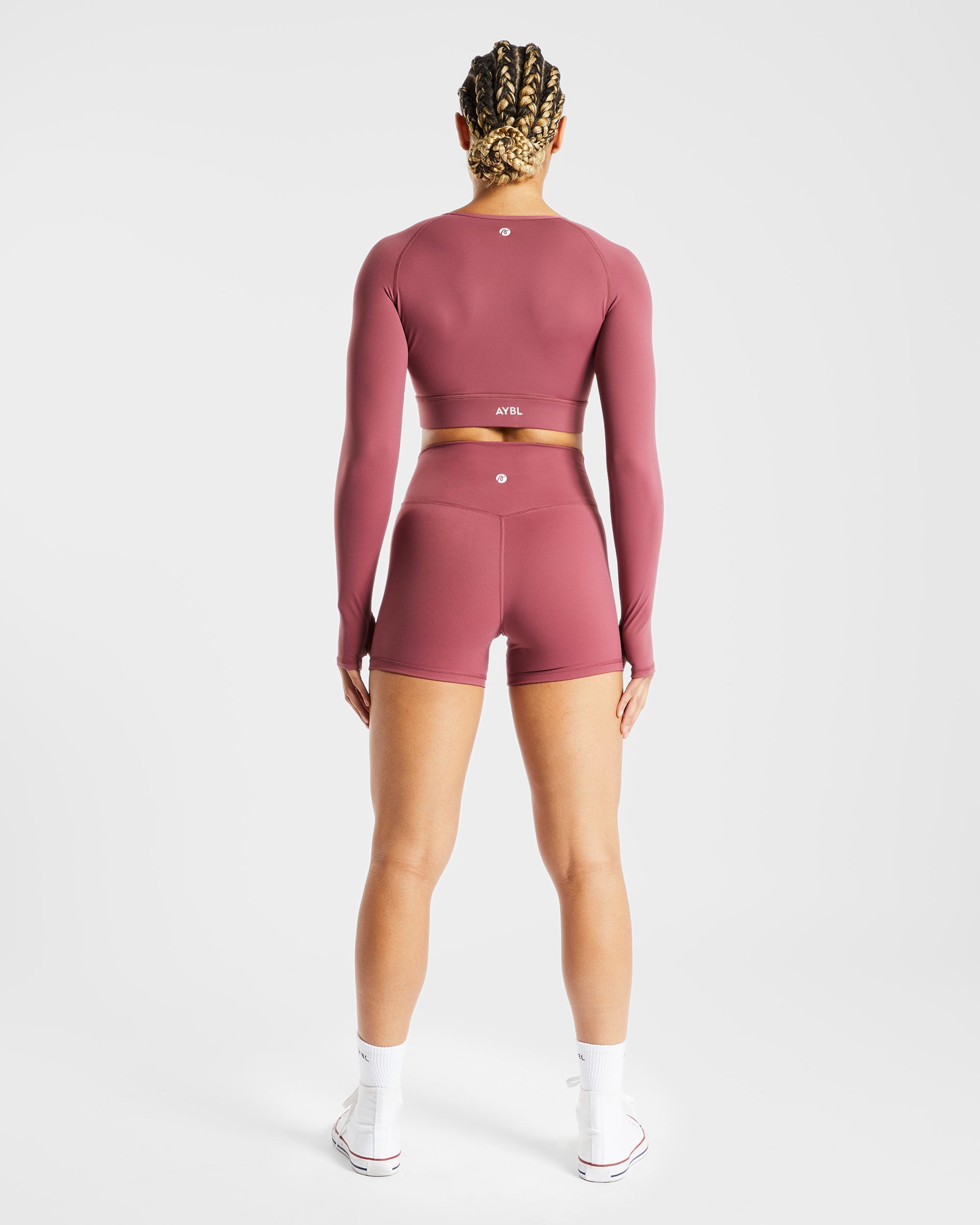 Core Langarm-Crop-Top – Ziegelrot