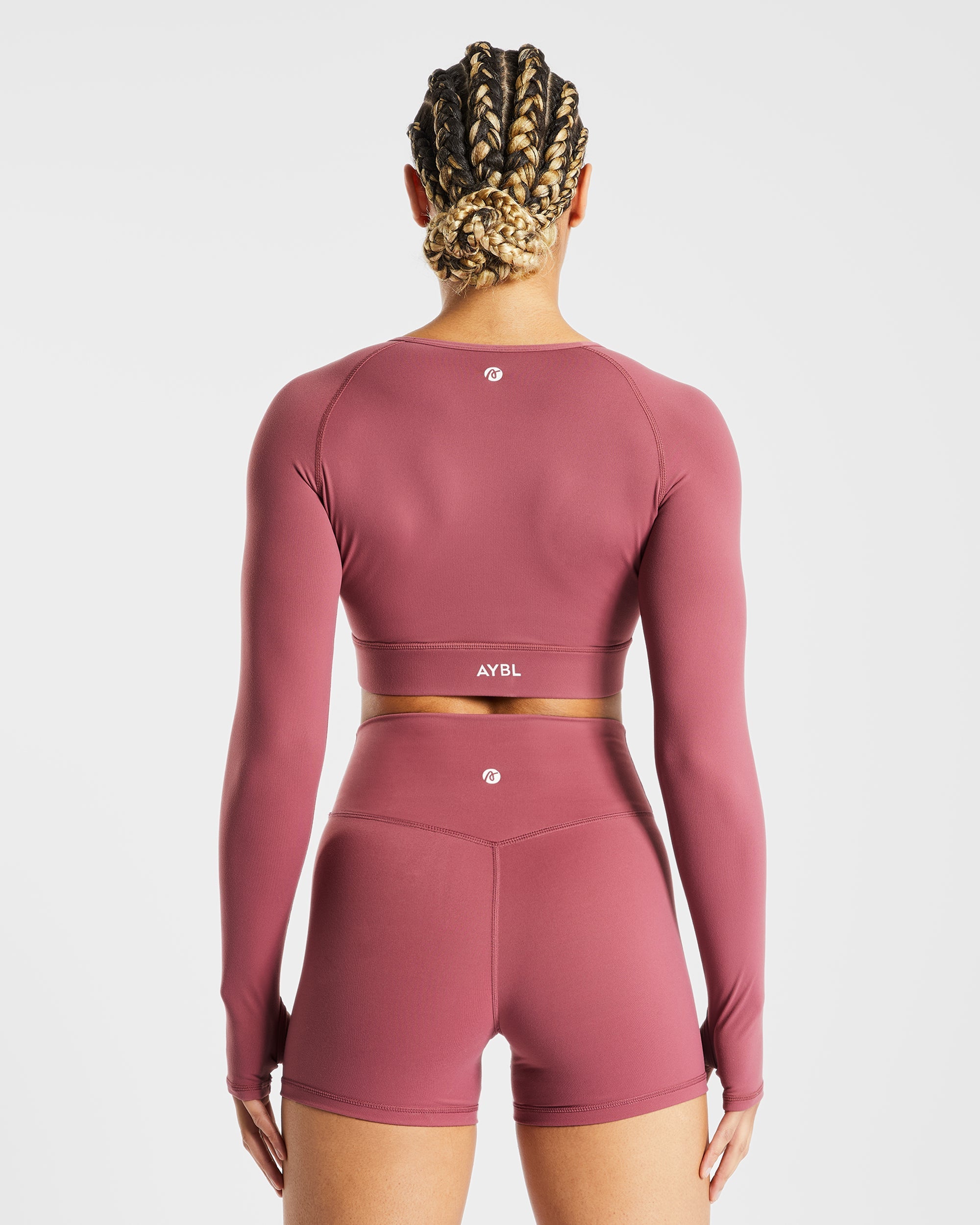 Core Langarm-Crop-Top – Ziegelrot