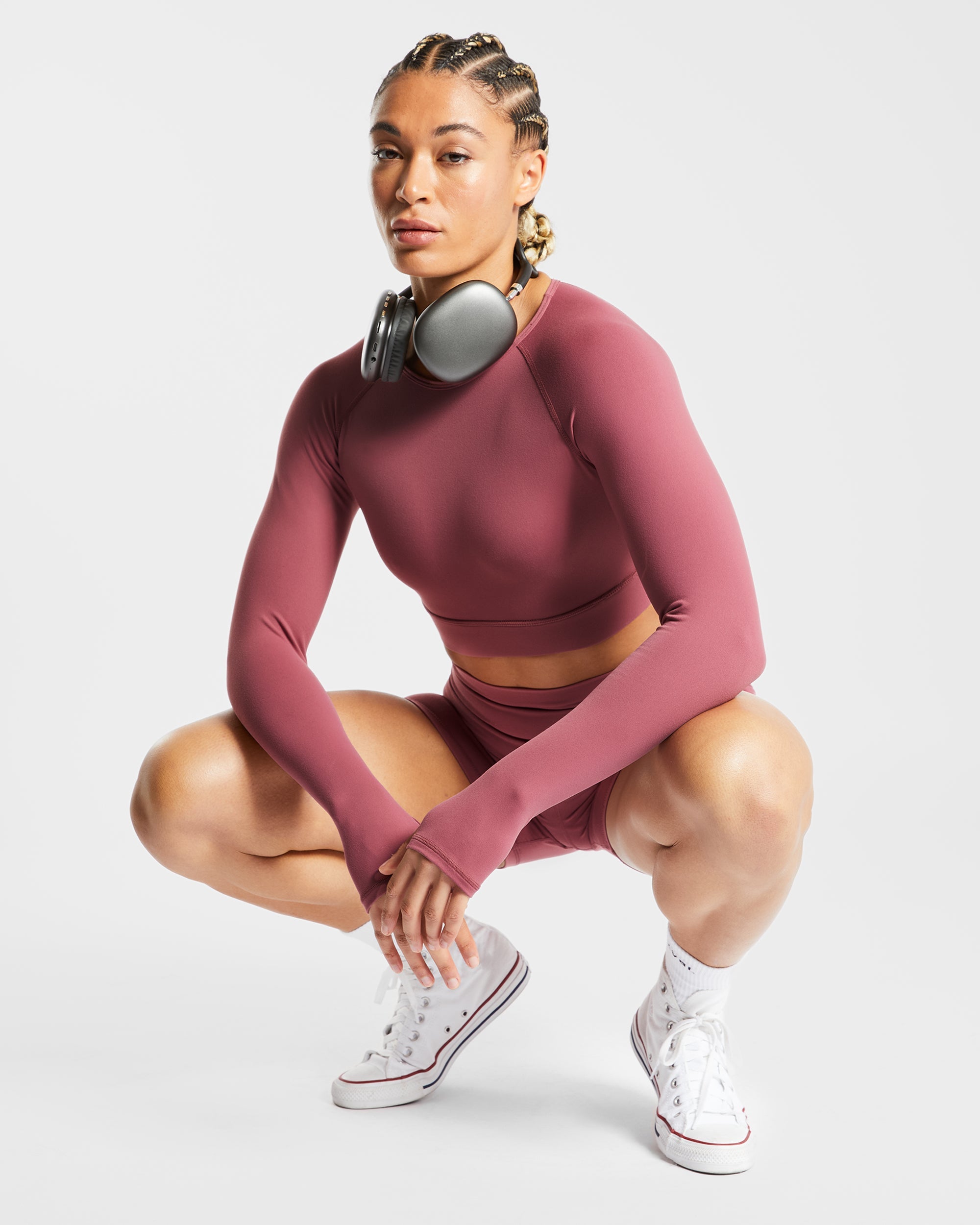 Core Langarm-Crop-Top – Ziegelrot