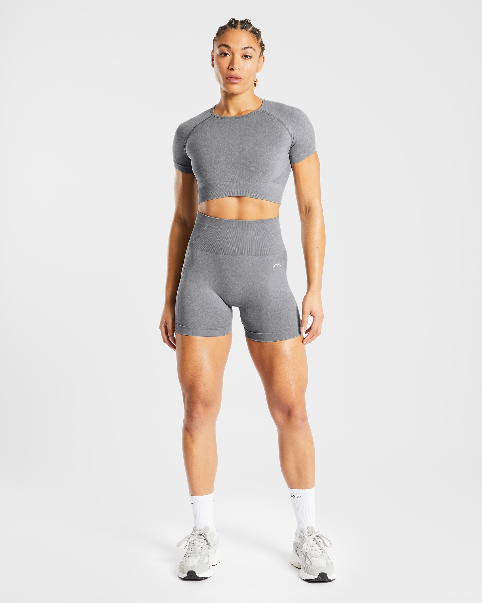 Empower Seamless Crop Top – Grau meliert