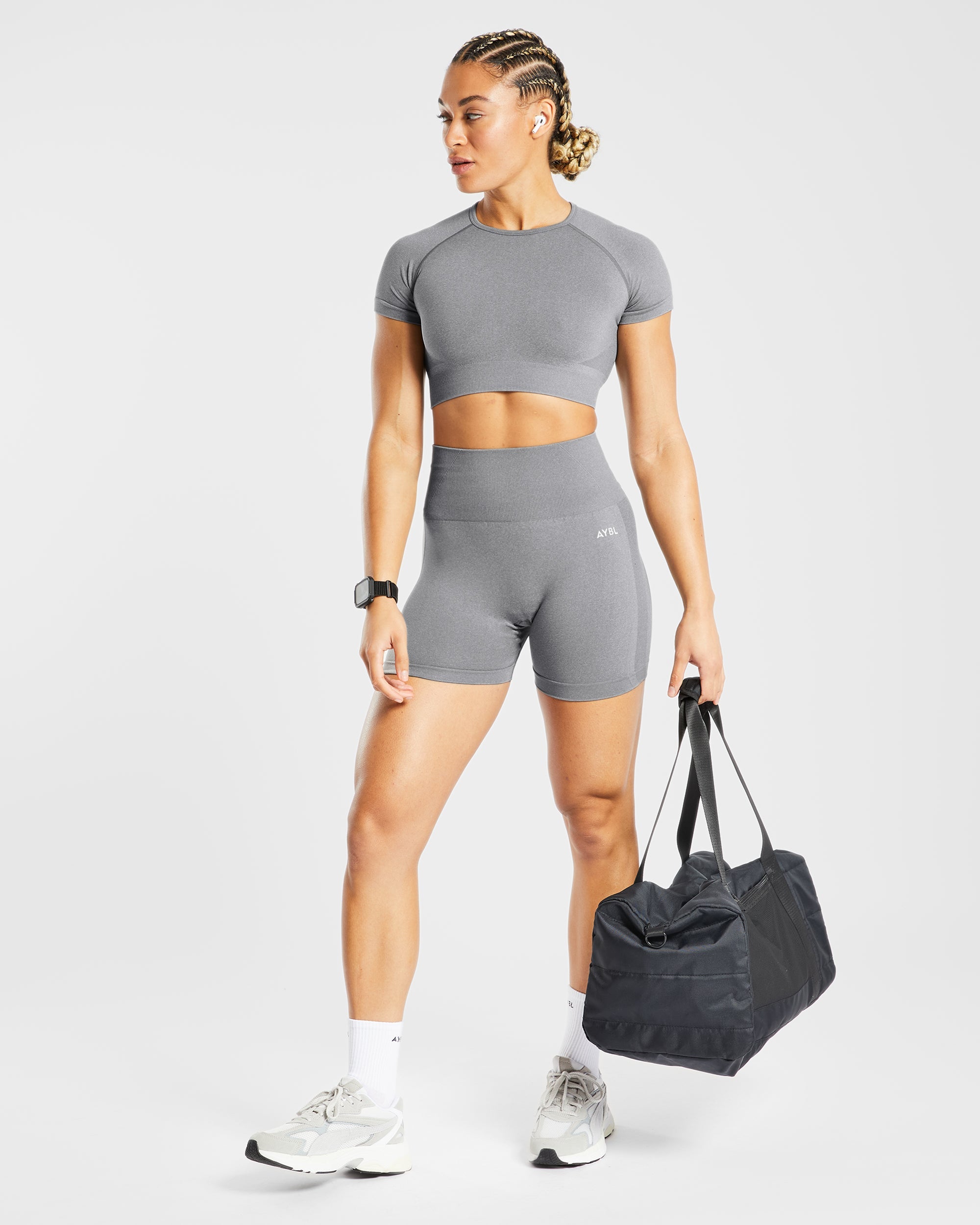 Nahtlose Empower-Shorts – Grau meliert