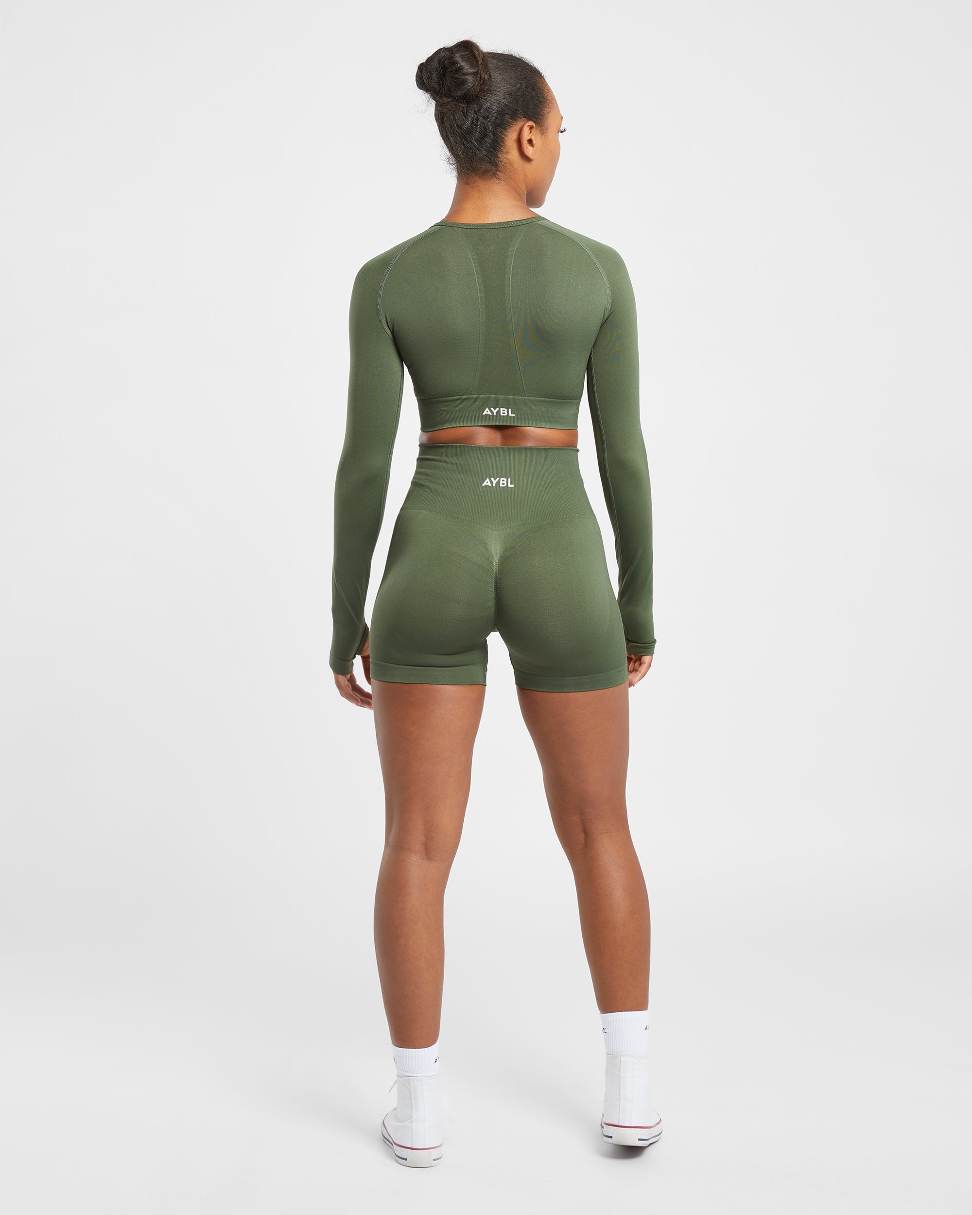 Empower Seamless Long Sleeve Crop Top - Khaki Green