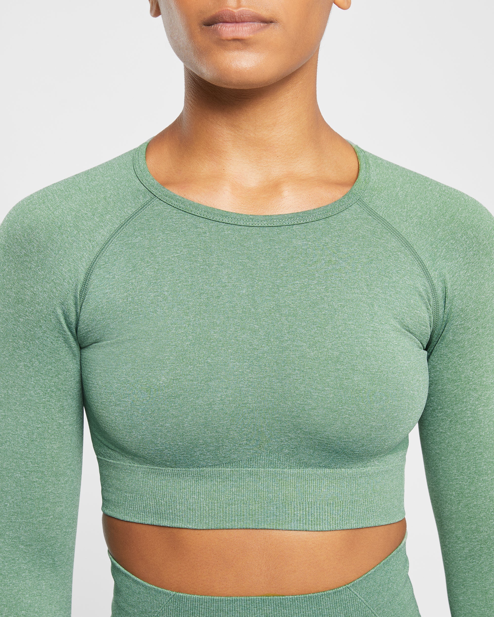 Empower Nahtloses Langarm-Crop-Top – Olive Marl