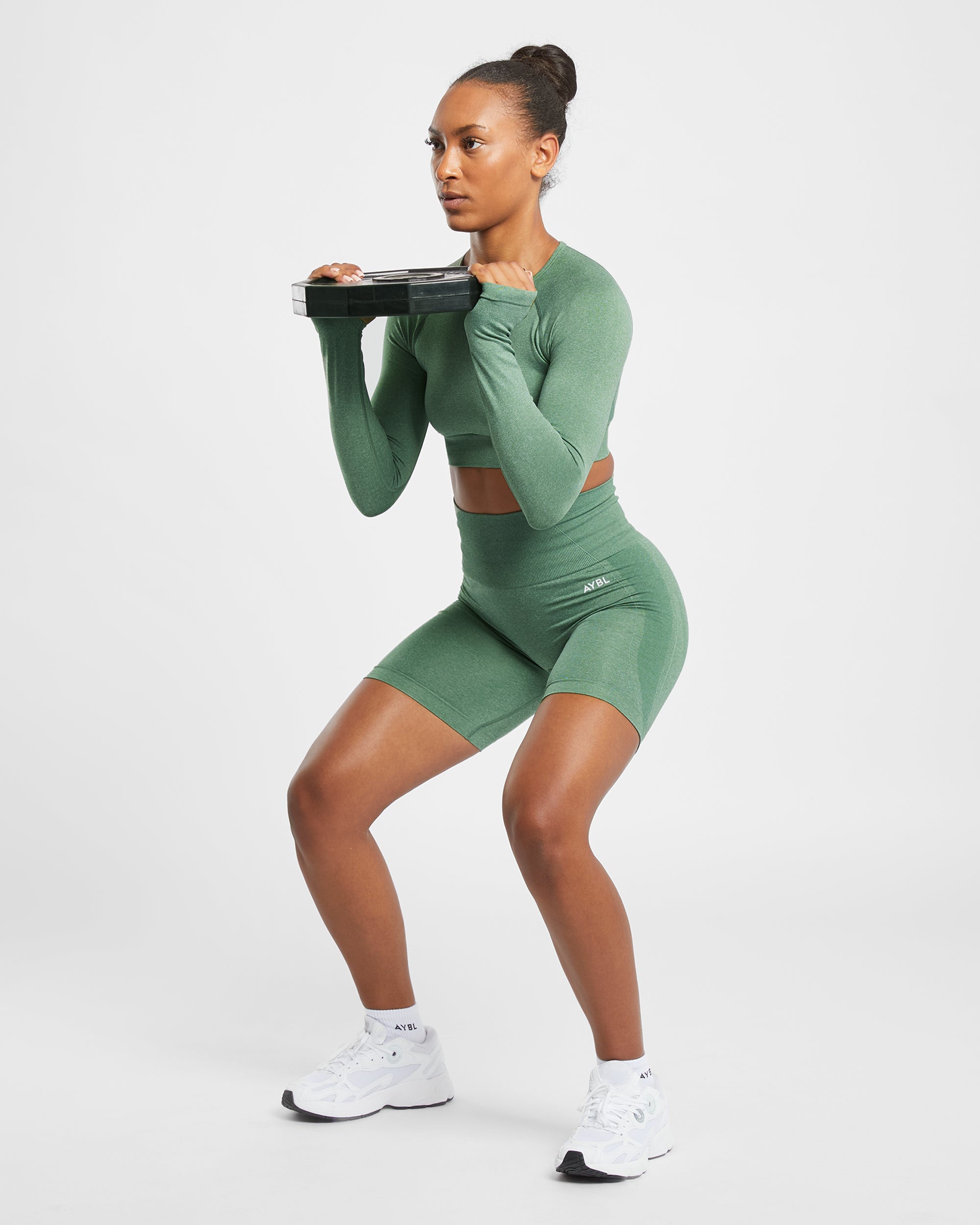 Empower Nahtloses Langarm-Crop-Top – Olive Marl