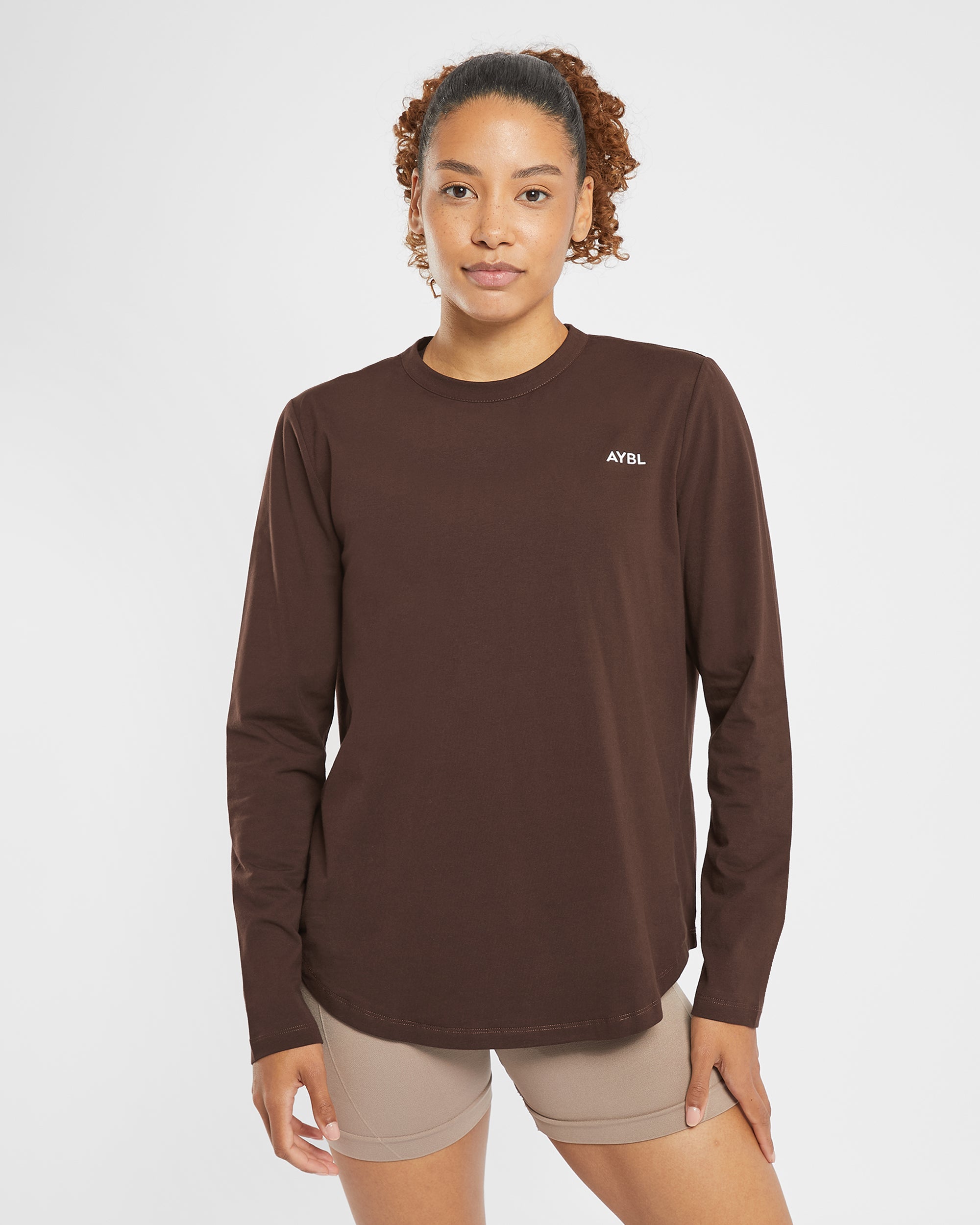 T shirt décontracté à manches longues au quotidien - Marron cacao