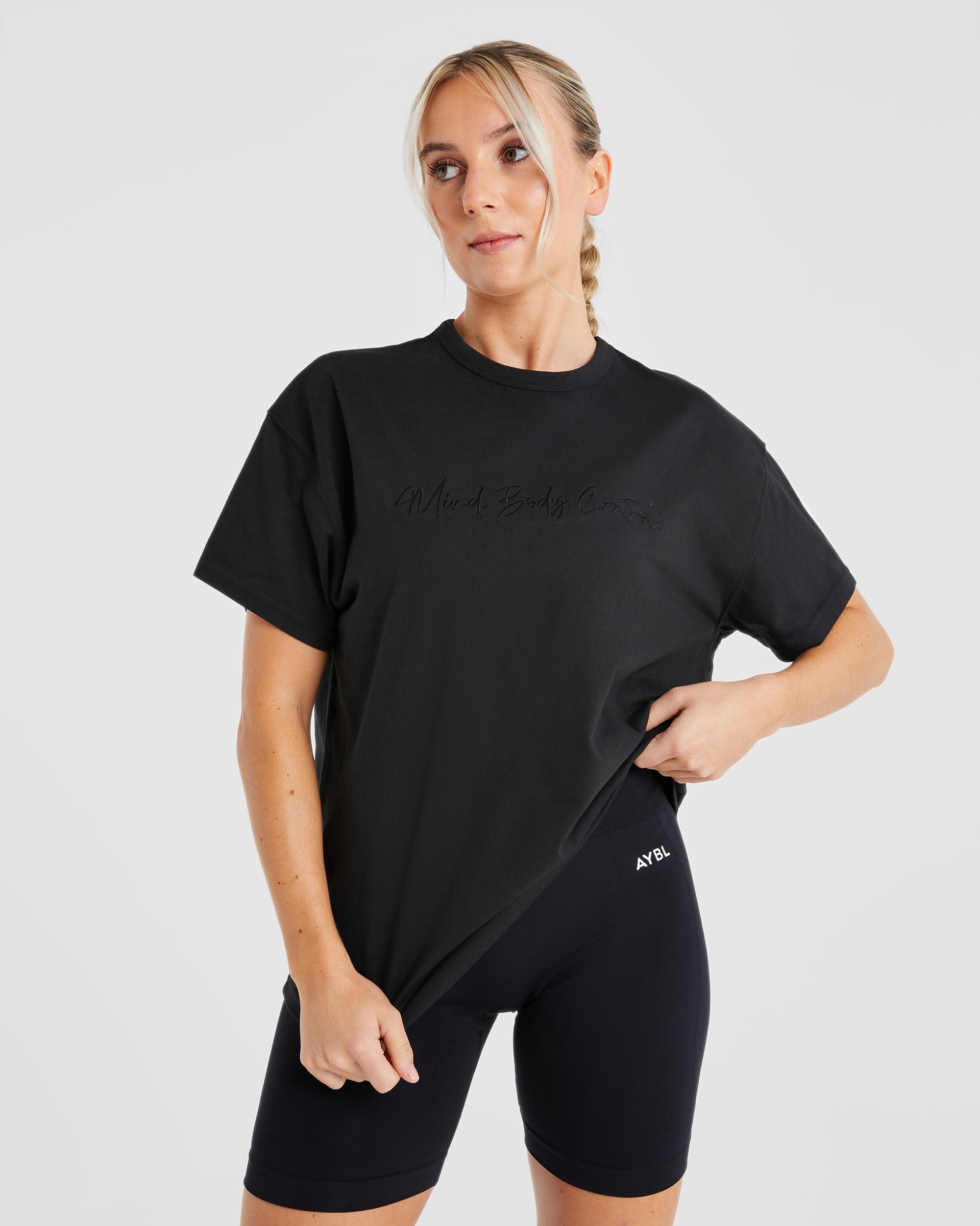 Mind Body Control Übergroßes T-Shirt – Schwarz