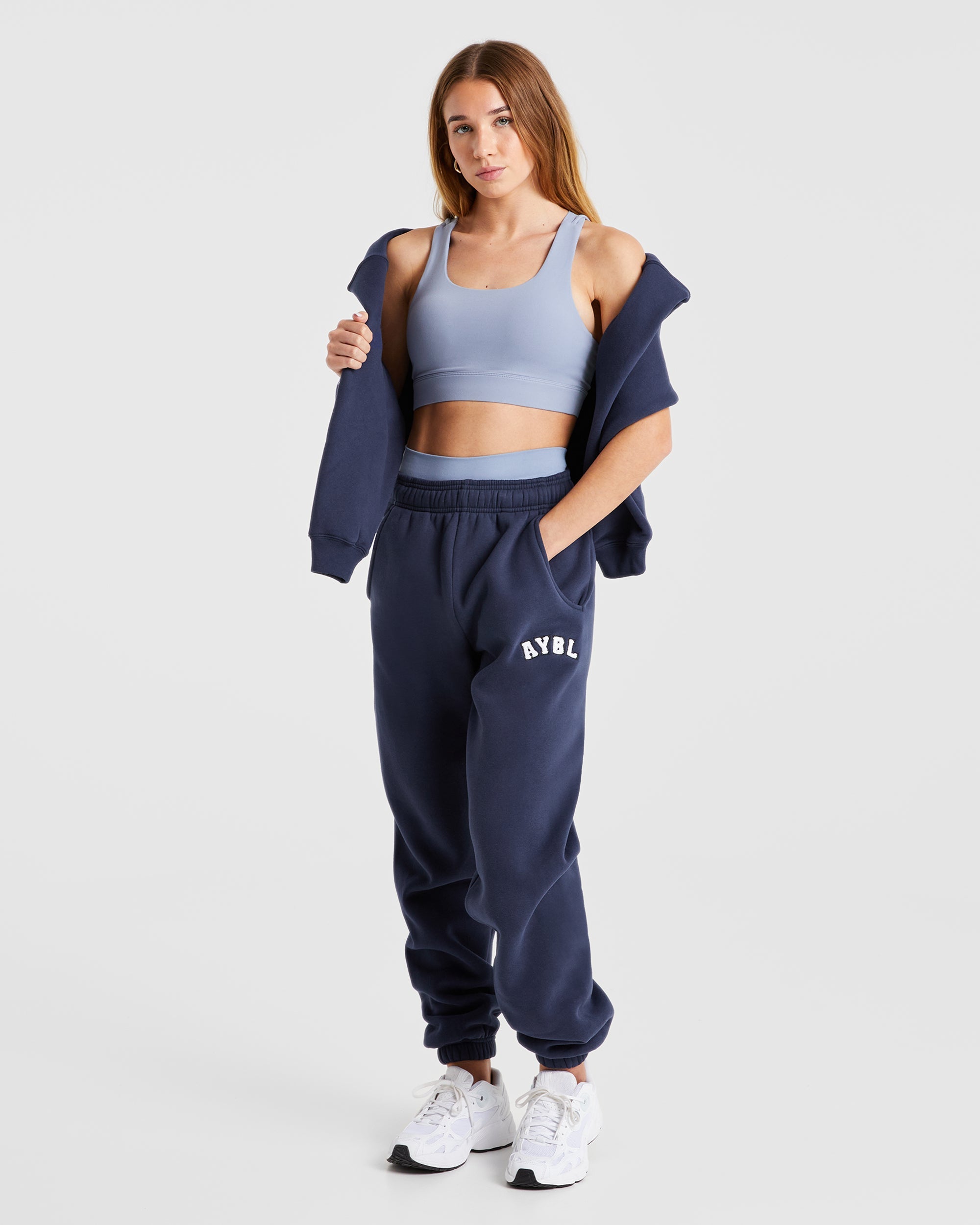 Übergroße Varsity-Jogginghose – Marineblau