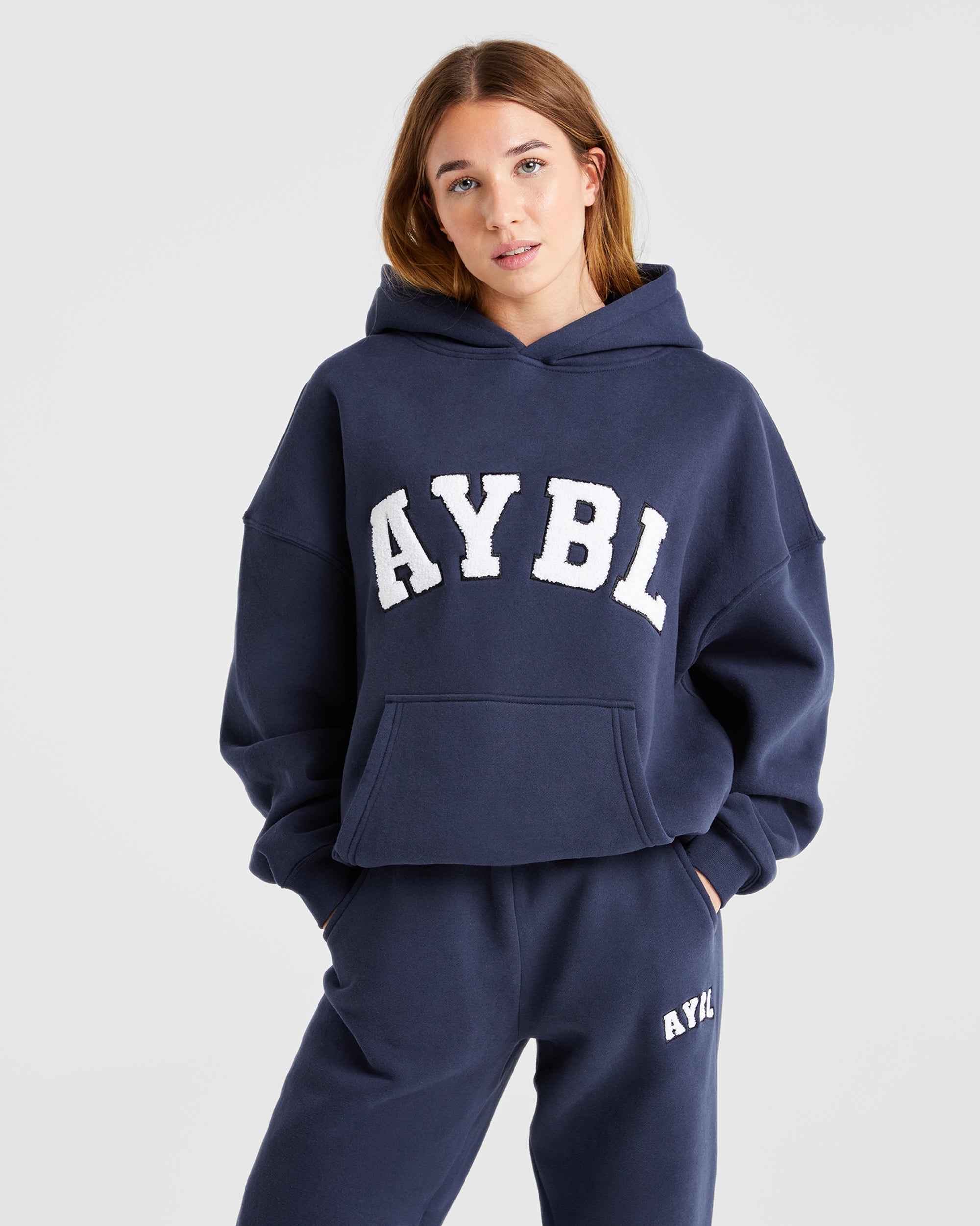 Übergroßer Varsity-Hoodie – Marineblau