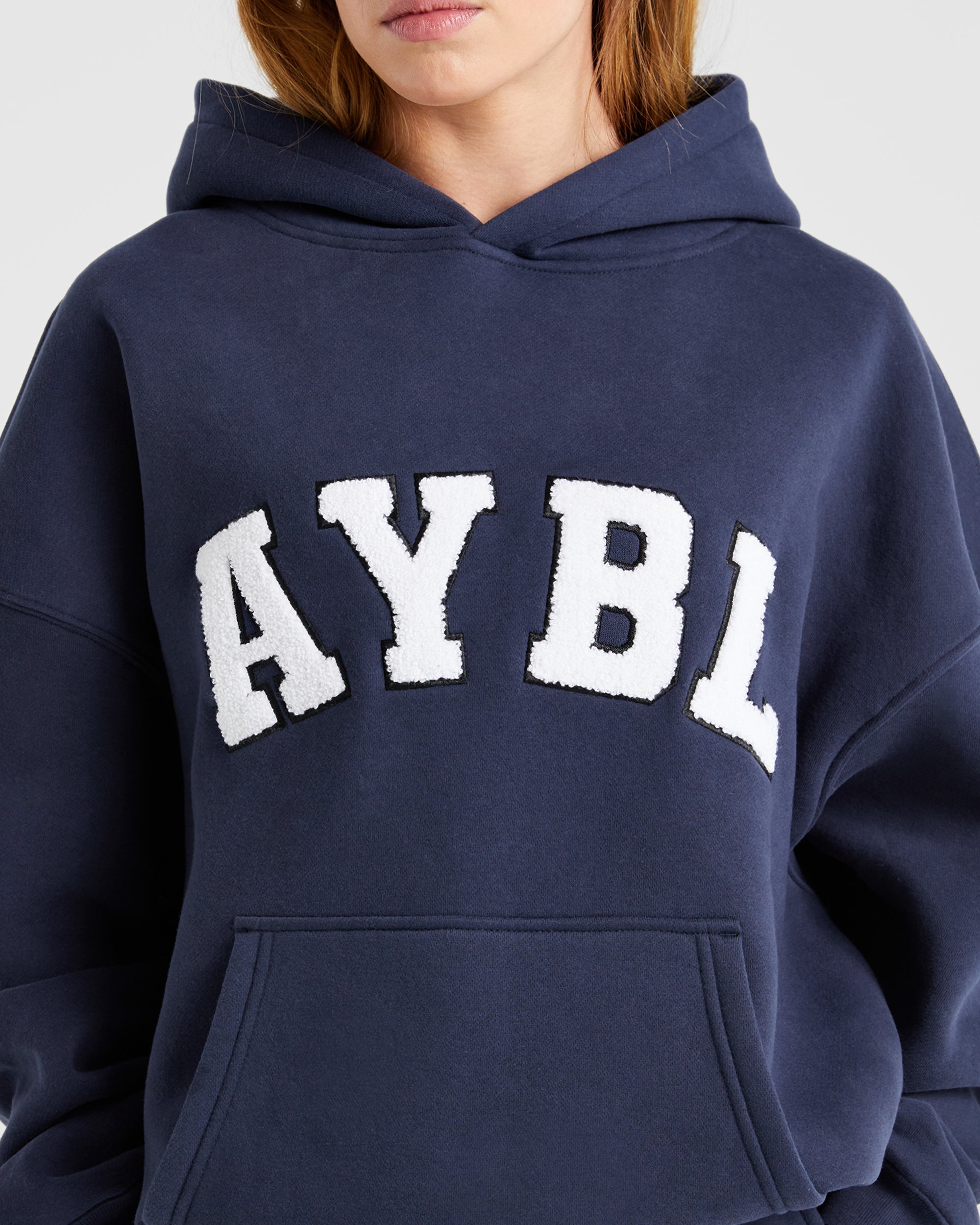 Übergroßer Varsity-Hoodie – Marineblau