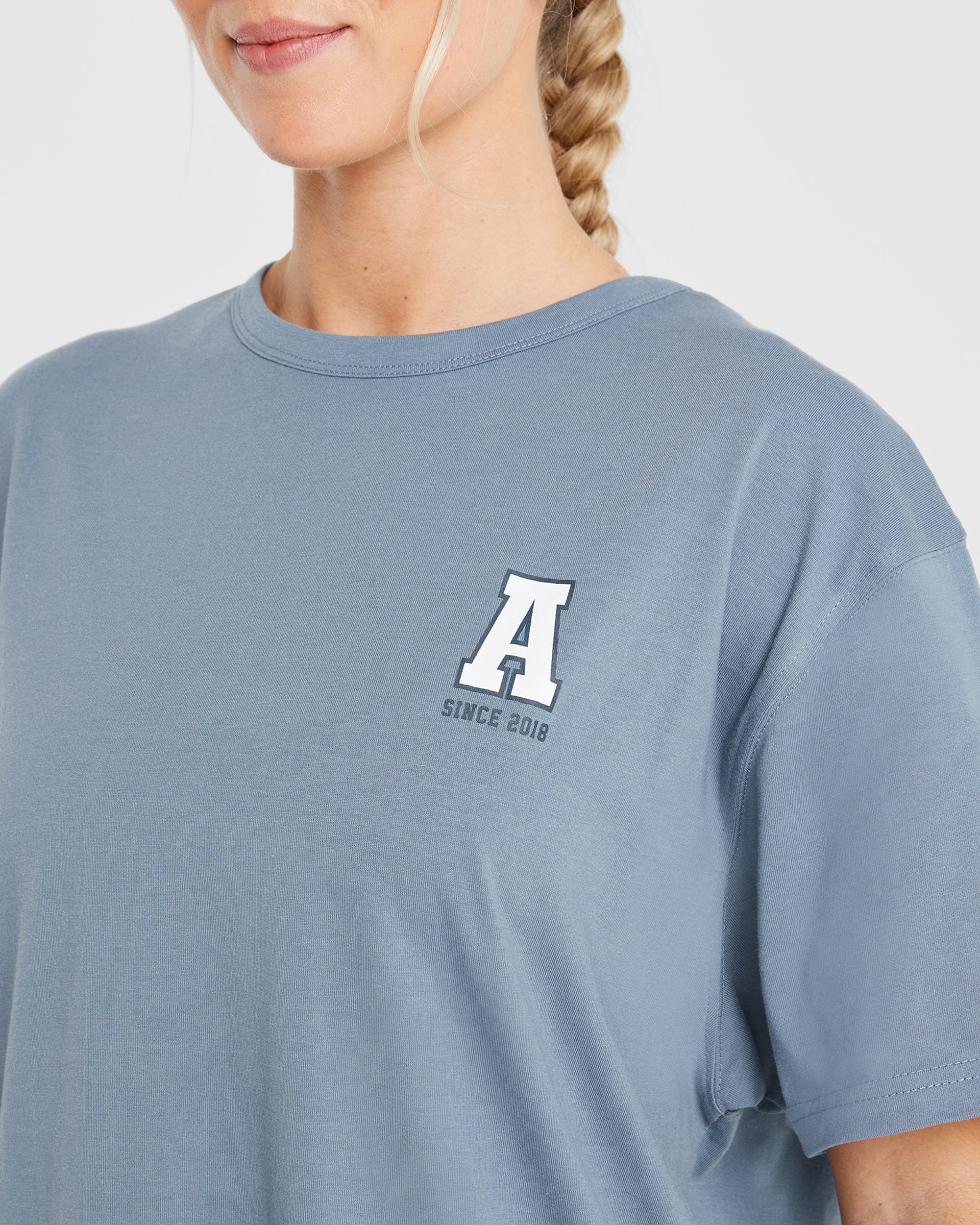 Varsity Statement Oversized T Shirt - Slate Blue