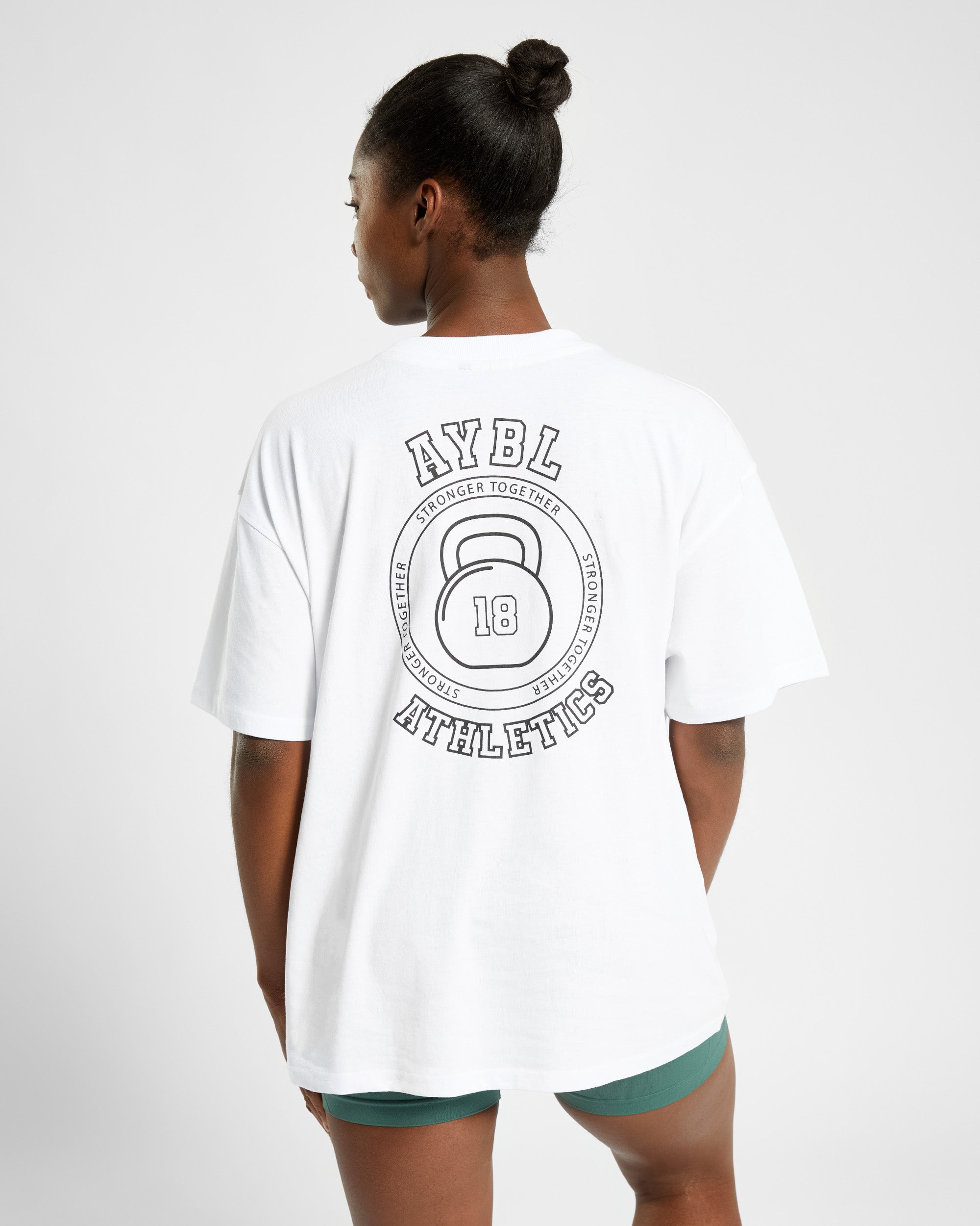 Athletics Kettlebell Übergroßes T-Shirt – Weiß