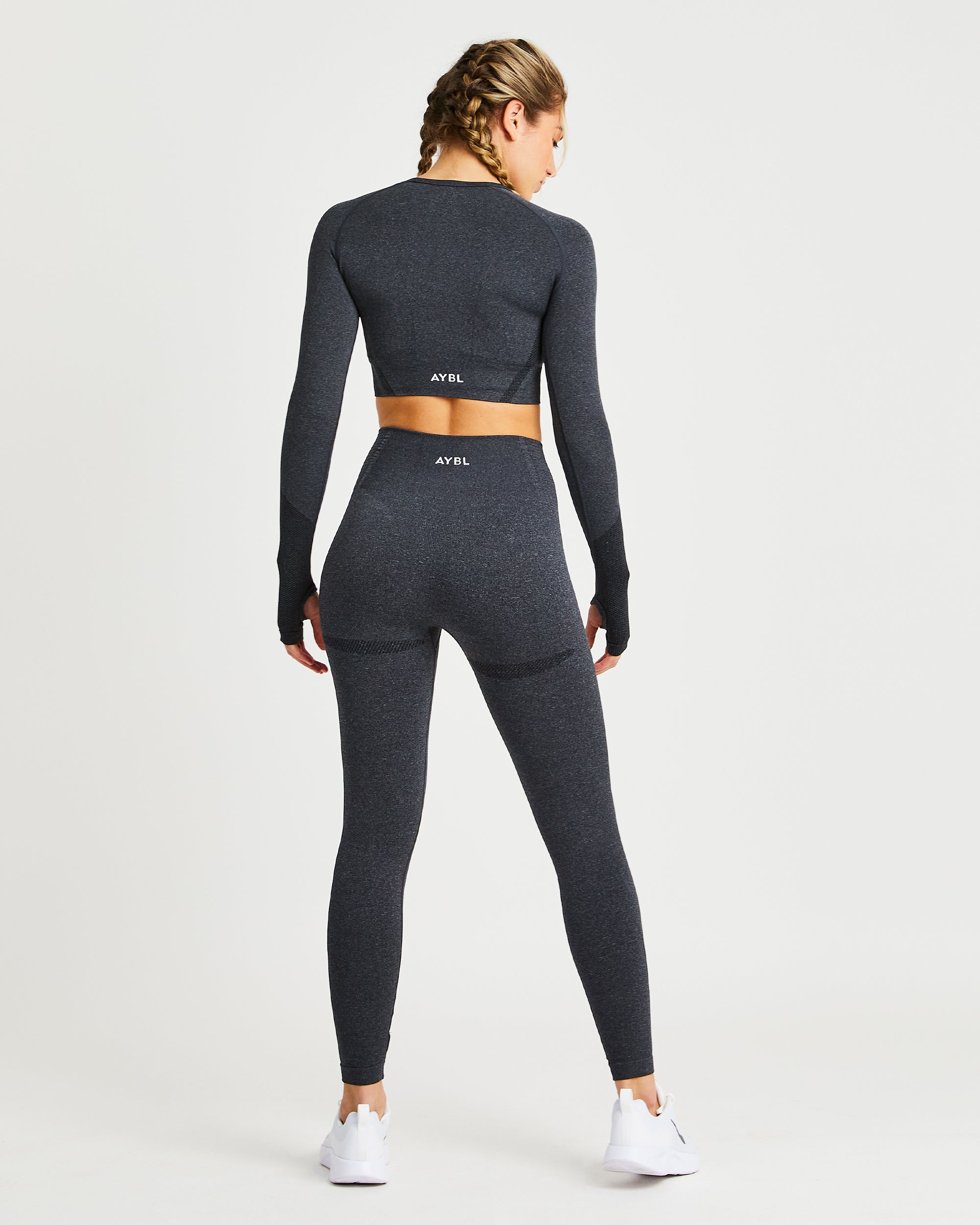 Balance V2 Nahtloses Langarm-Crop-Top – Speckle Black