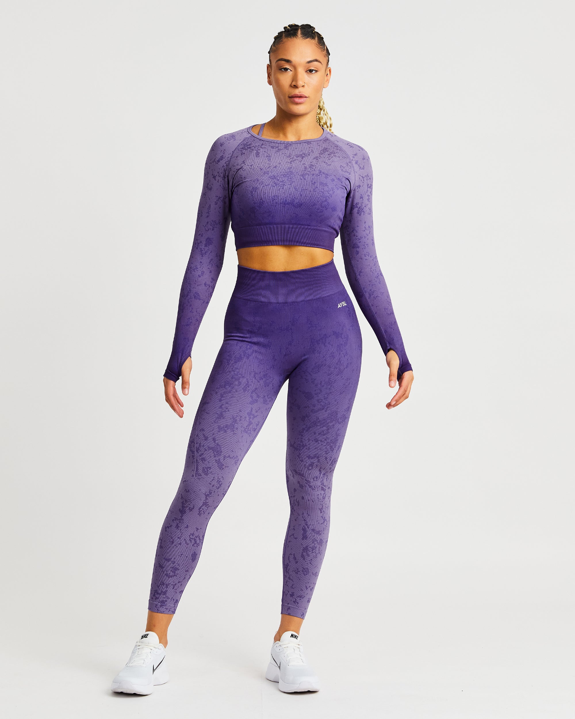 Flare Seamless Long Sleeve Crop Top - Purple