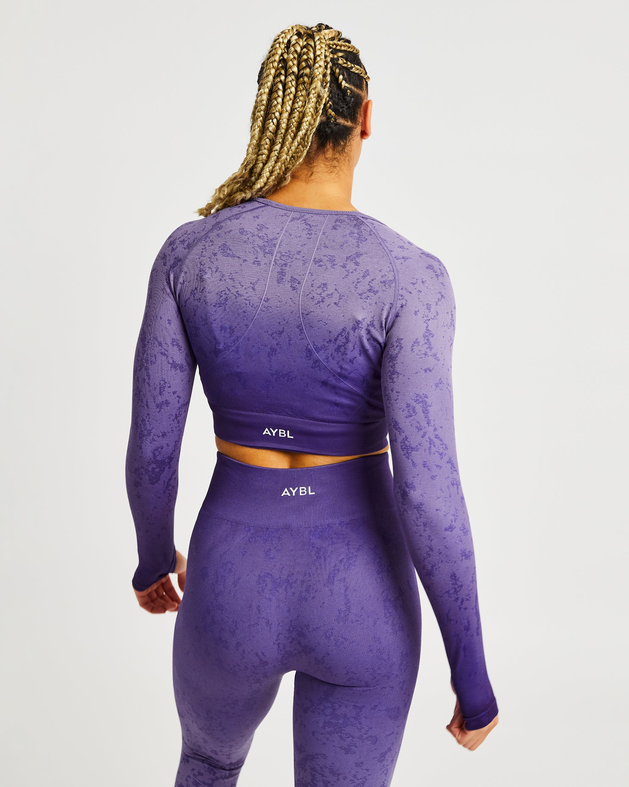 Flare Seamless Long Sleeve Crop Top - Purple