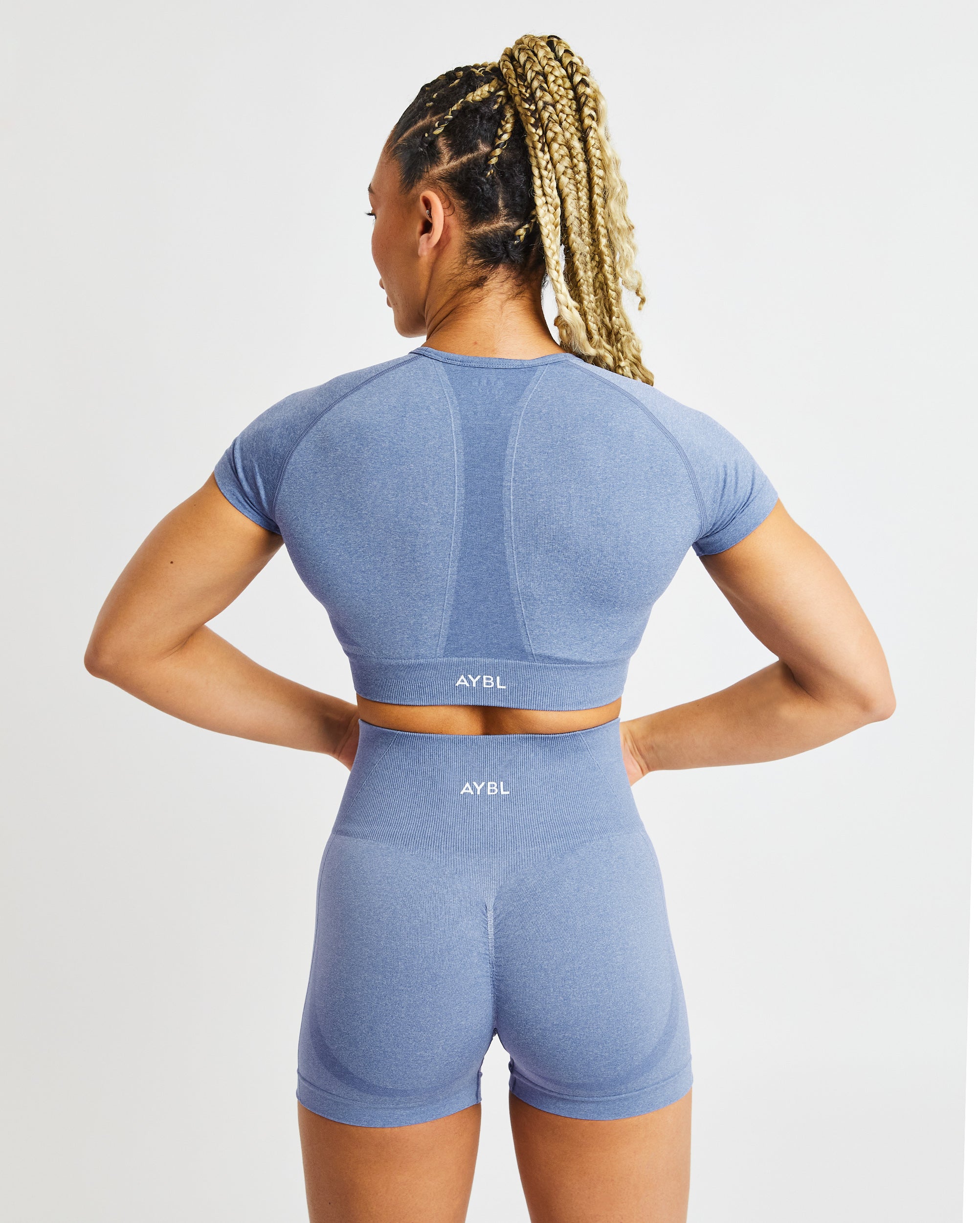 Empower Nahtloses Crop-Top – Blau meliert