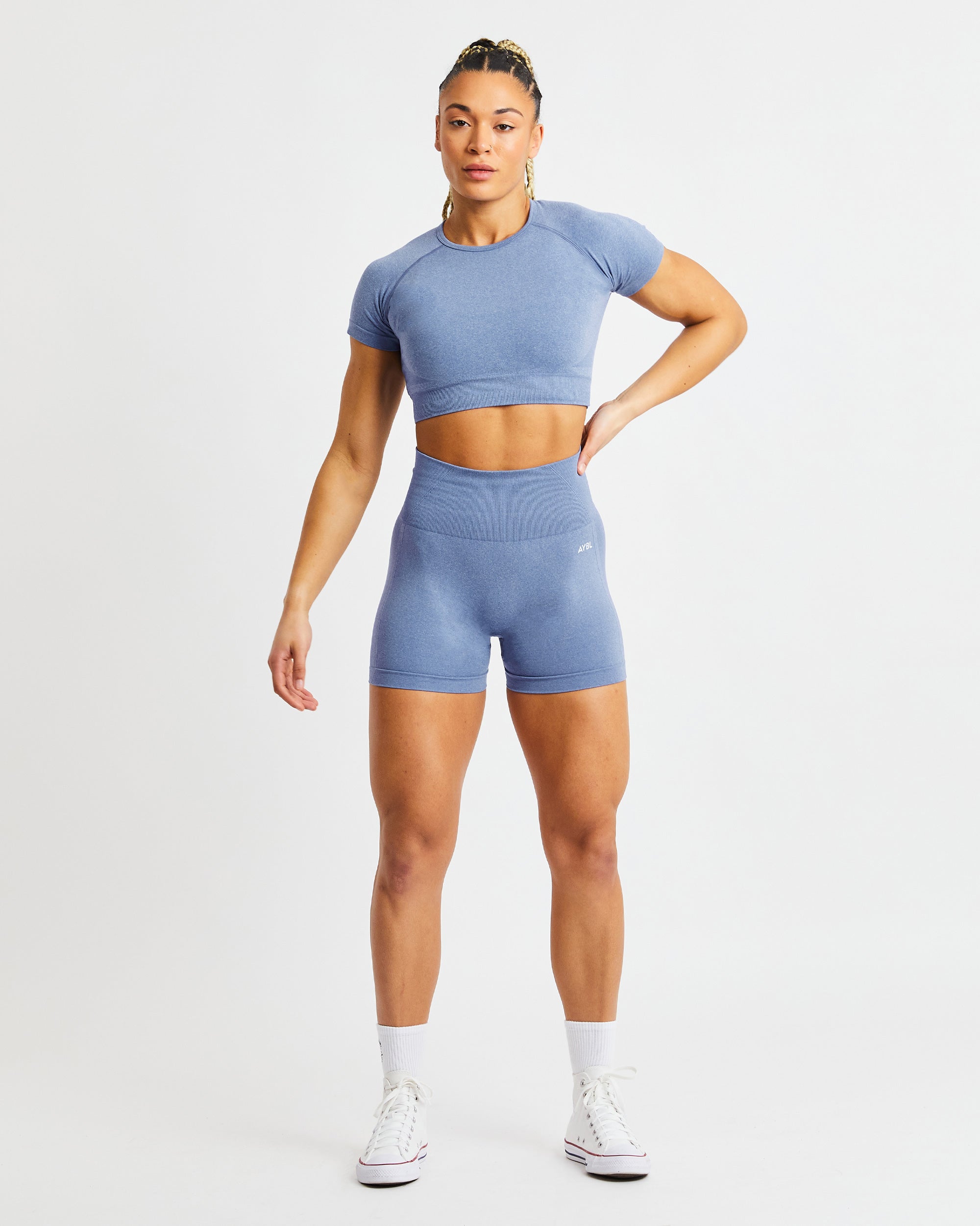 Empower Nahtloses Crop-Top – Blau meliert