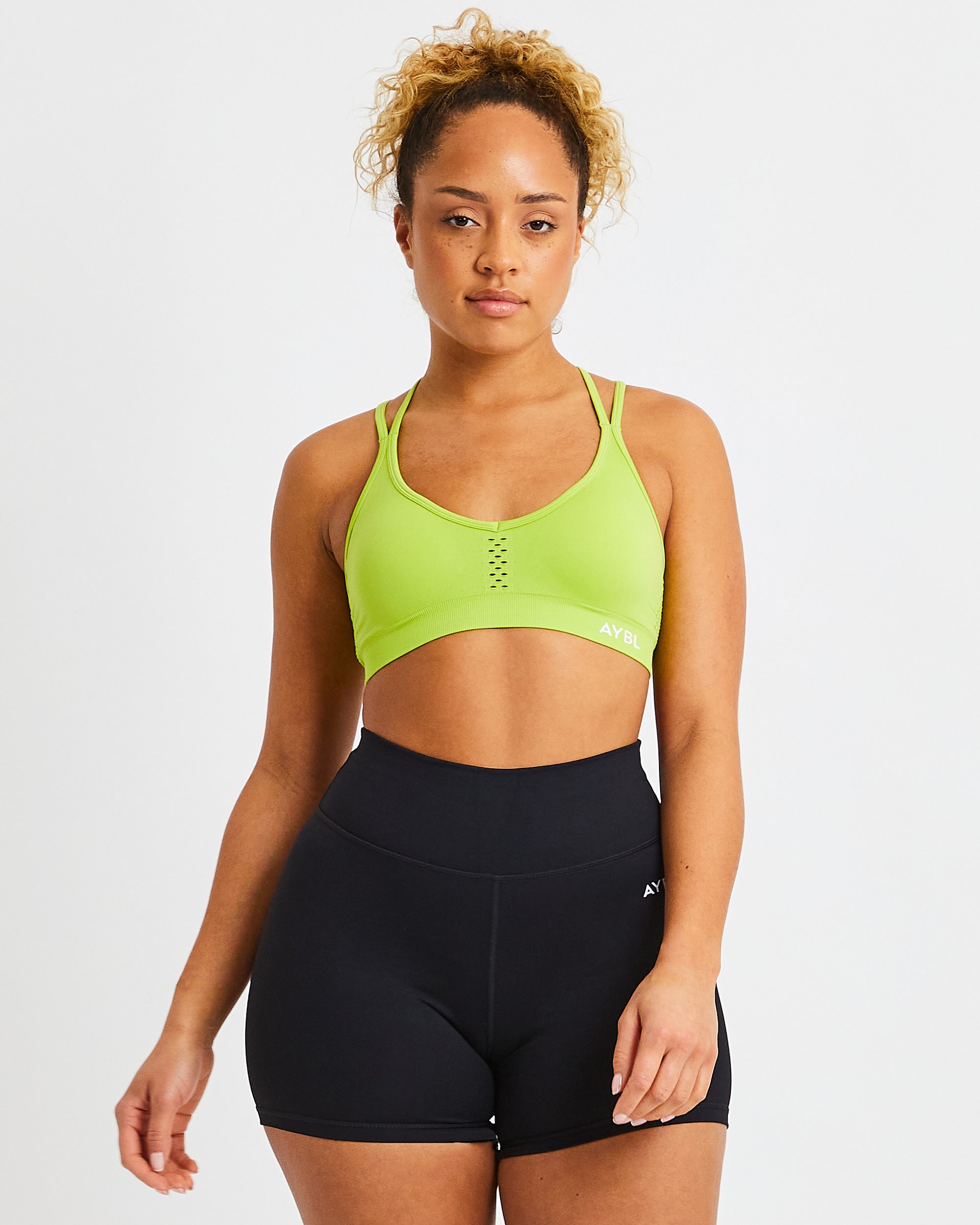 Essential Seamless Strappy Sports Bra - Lime Green