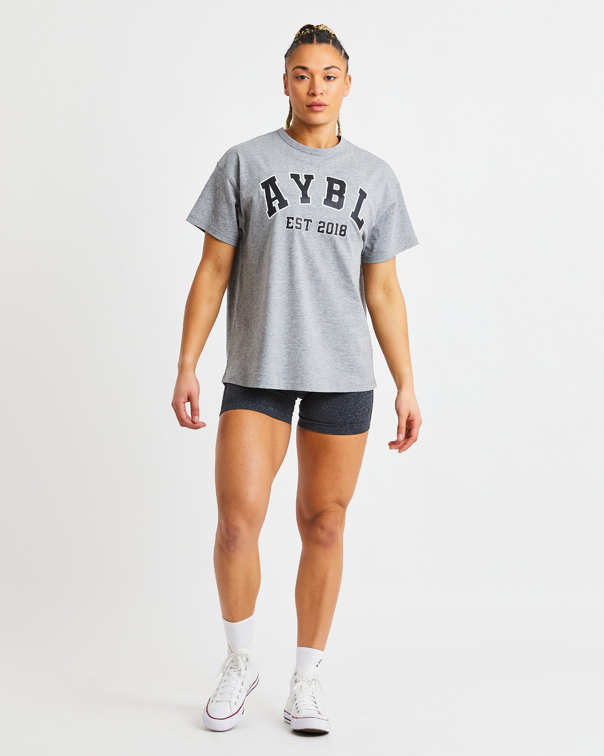 Übergroßes Varsity-T-Shirt – Heather Grey