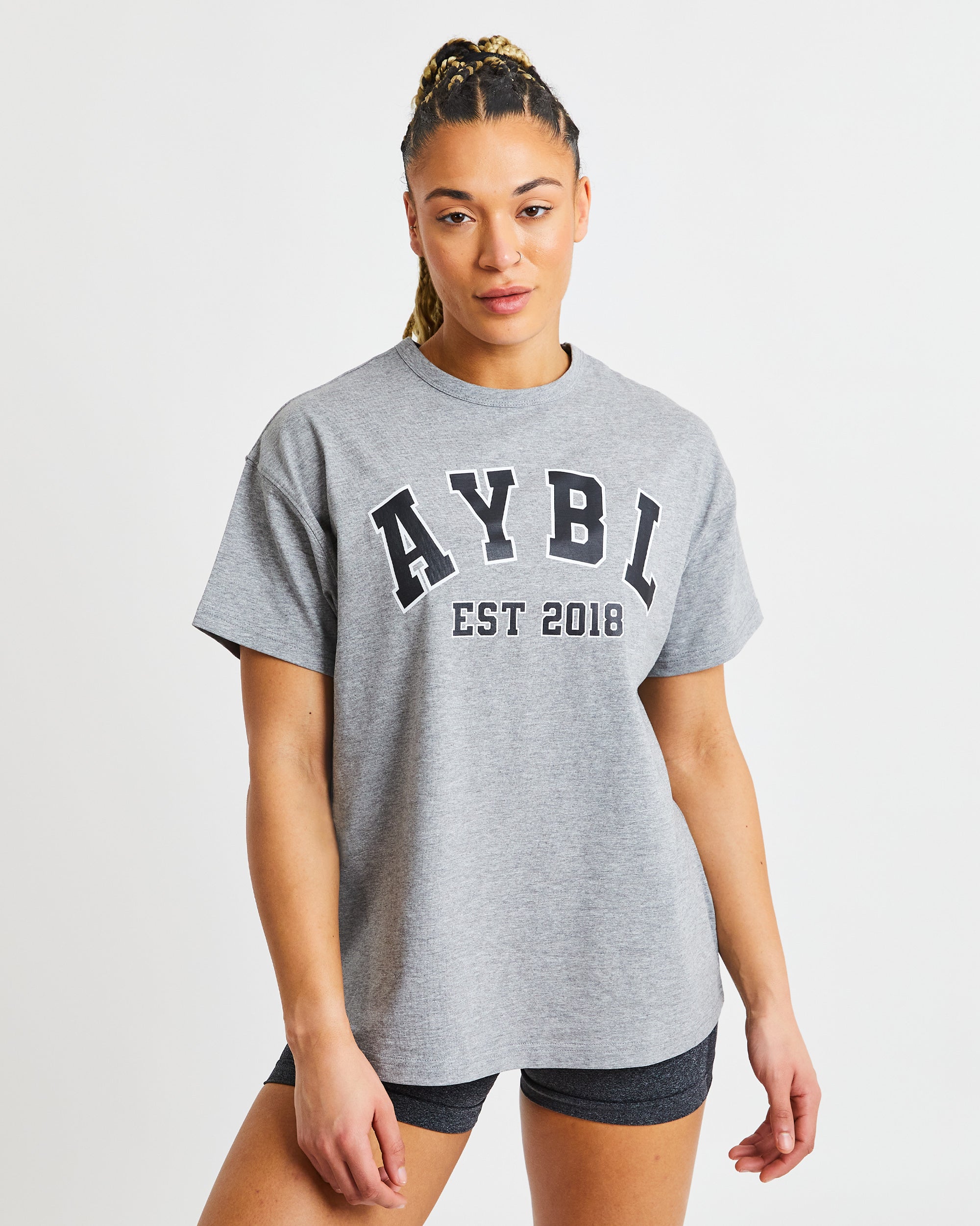 Übergroßes Varsity-T-Shirt – Heather Grey