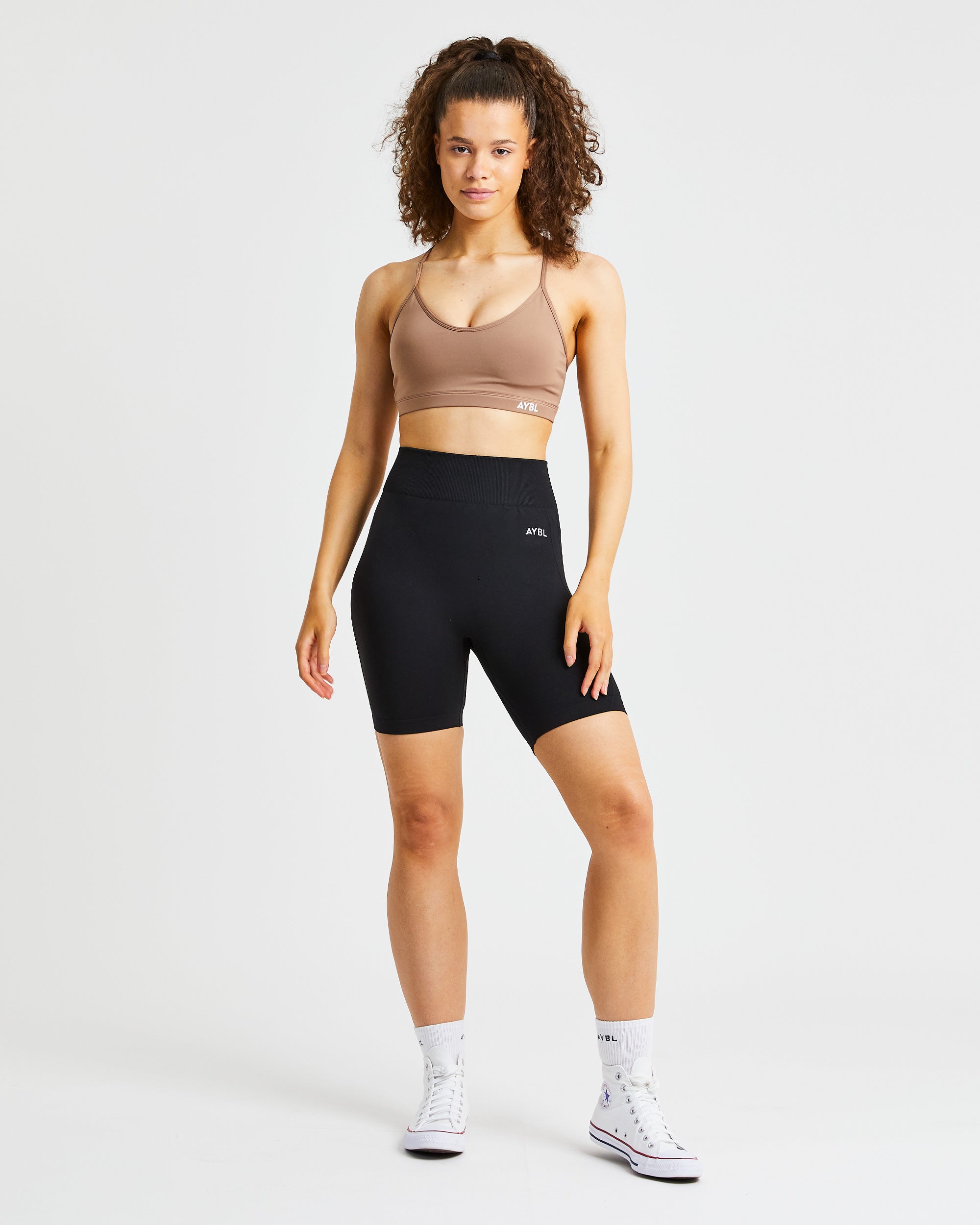 Essential V Neck Sports Bra - Brown