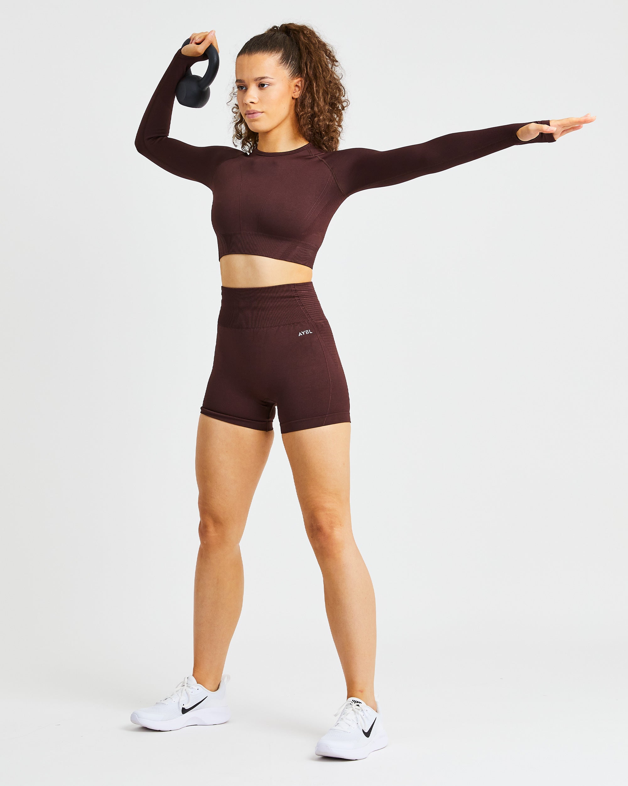 Balance V2 Seamless Long Sleeve Crop Top - Chocolate Brown