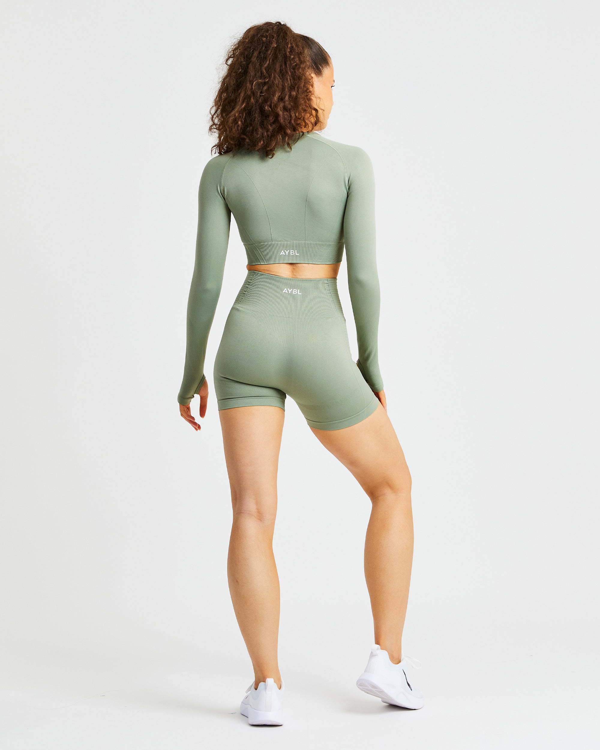 Balance V2 Seamless Long Sleeve Crop Top - Olive Green