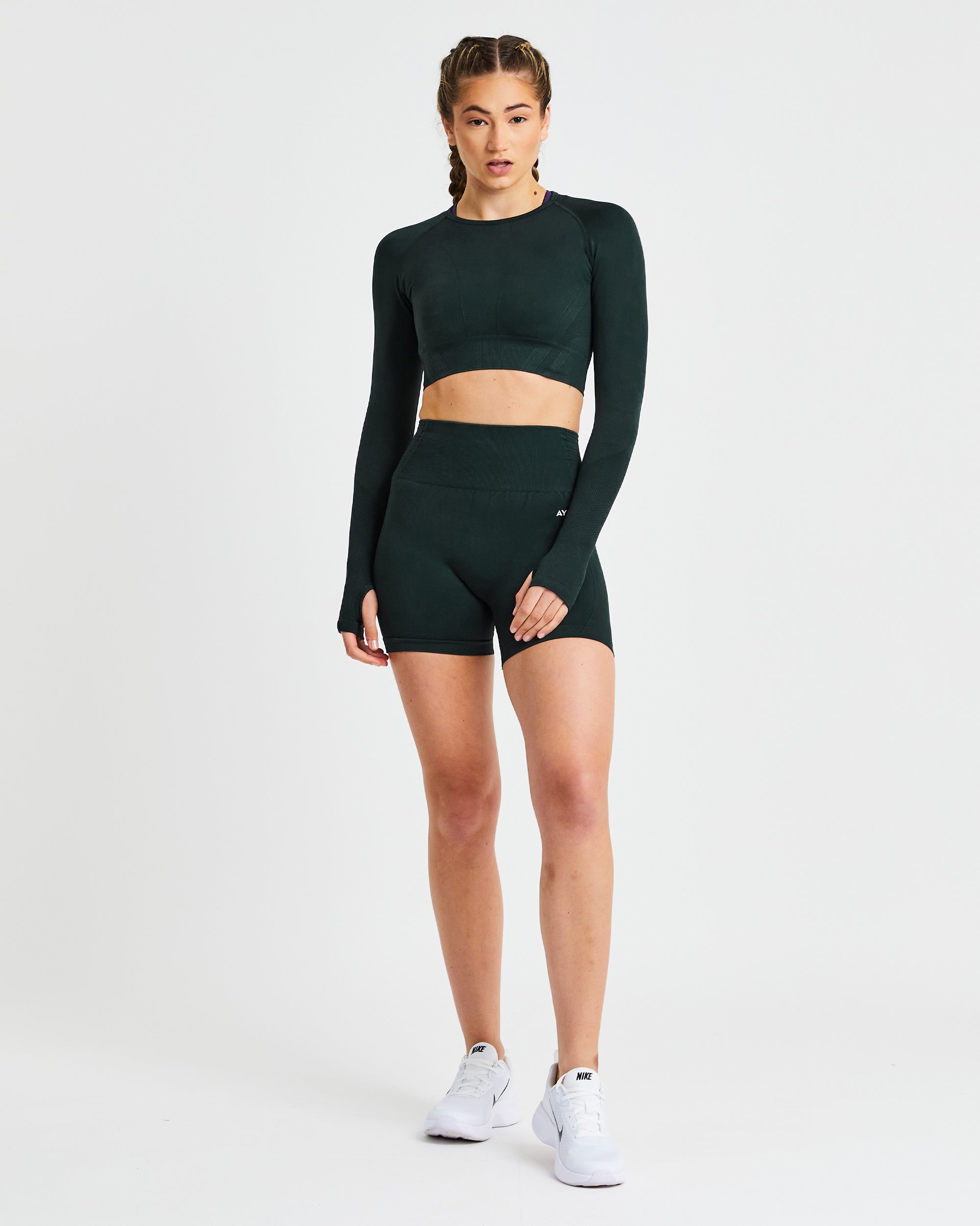 Balance V2 Seamless Long Sleeve Crop Top - Forest Green