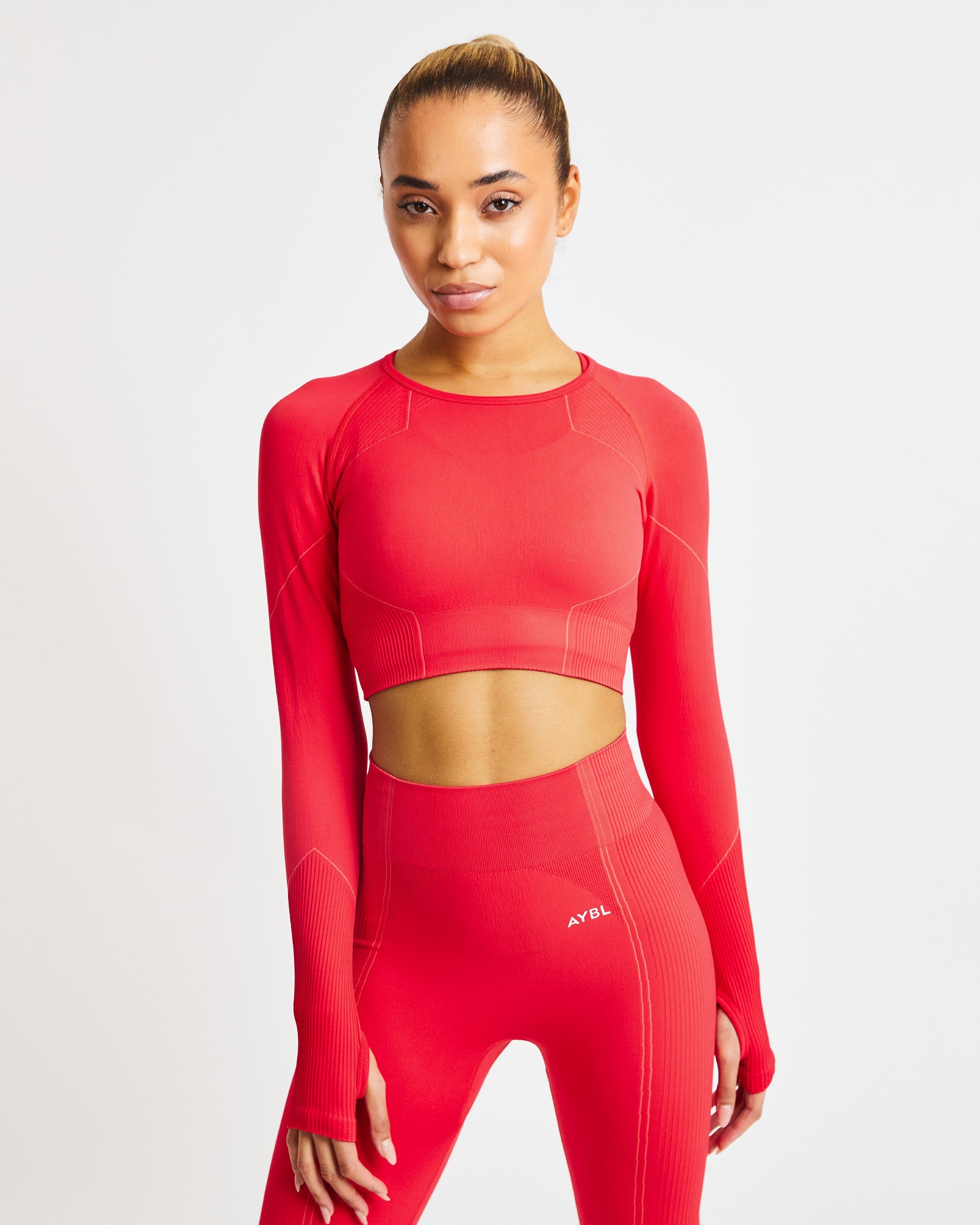 Reflex Seamless Long Sleeve Crop Top - Red